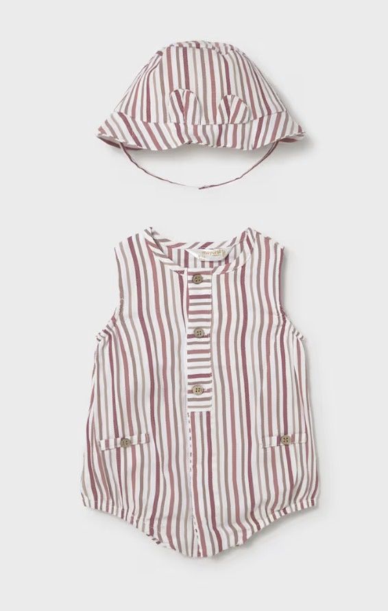 Payton Romper/Hat Set, Color: Terracotta Striped, Size: 0-1M