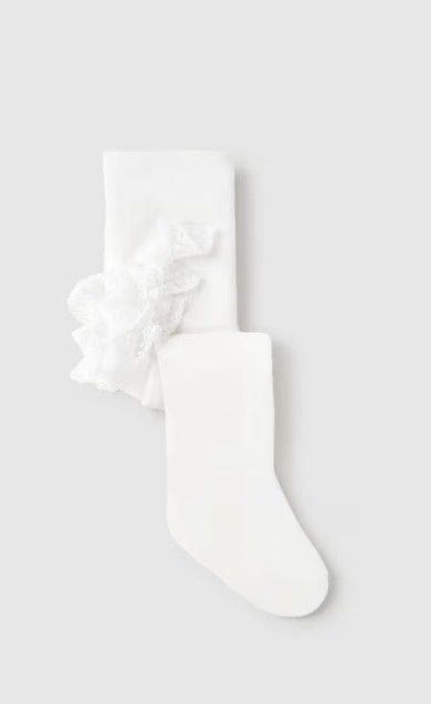 Carly Ruffle Tights - White, Color: White, Size: 0M