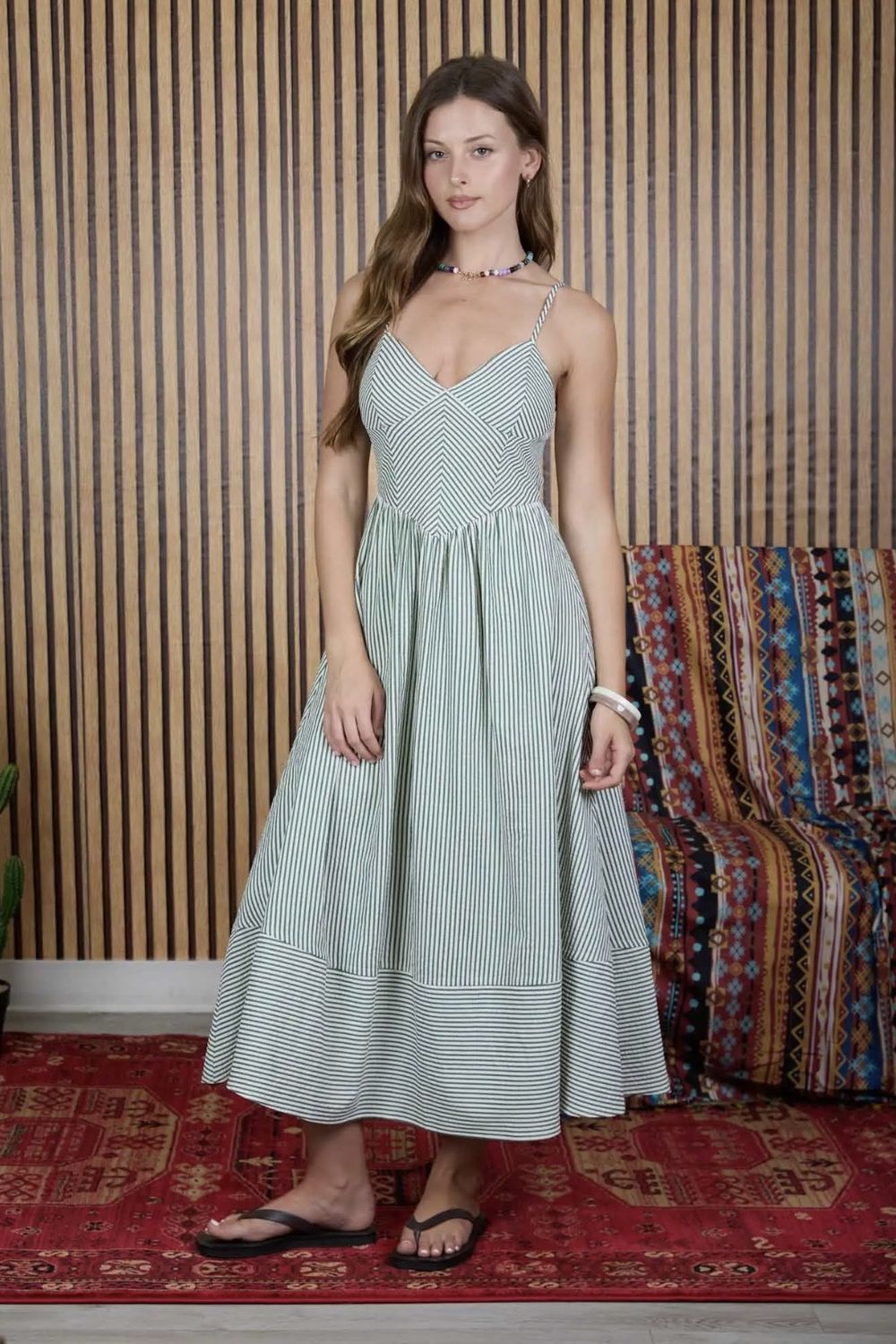 Bonnie Striped Midi Dress, Color: Green, Size: Small