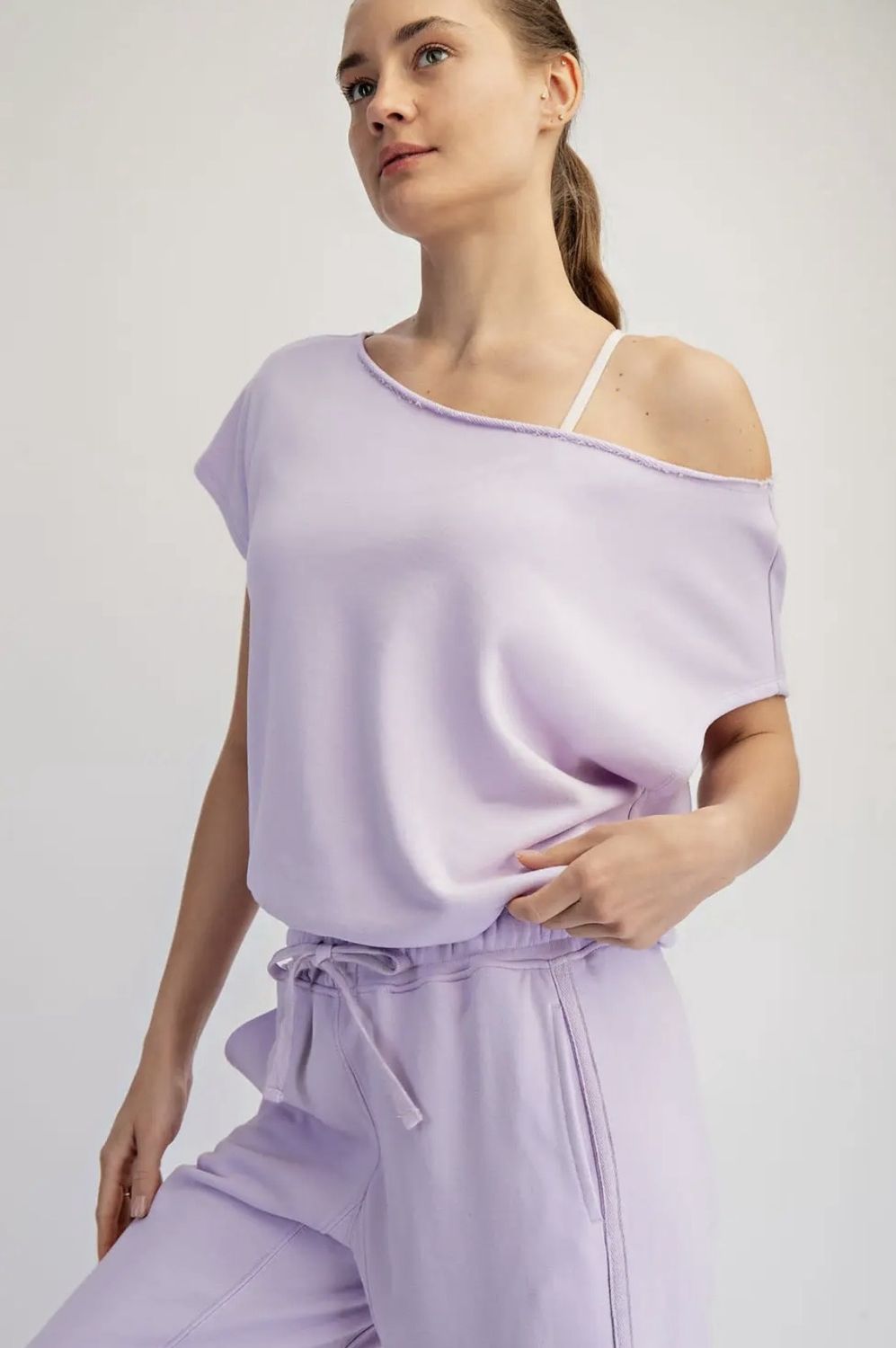 Sassy Off Shoulder Top - Lavender, Size: Small