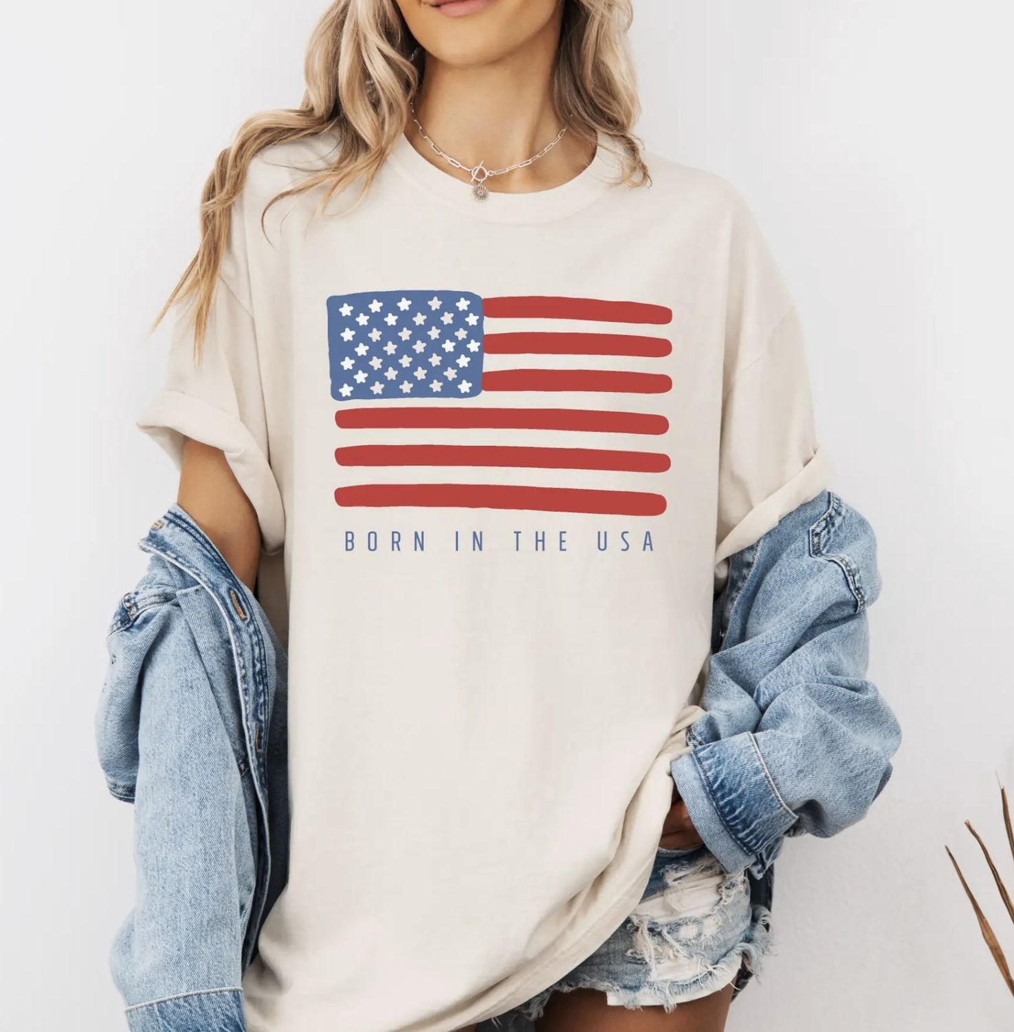 Born in USA Tee, Color: White, Size: Small
