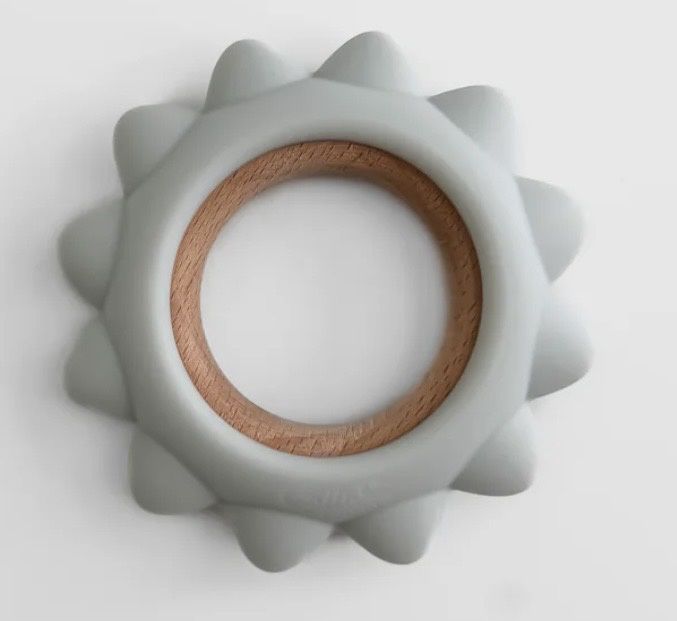 Silicone &amp; Beechwood Teether, Color: Whisper Gray