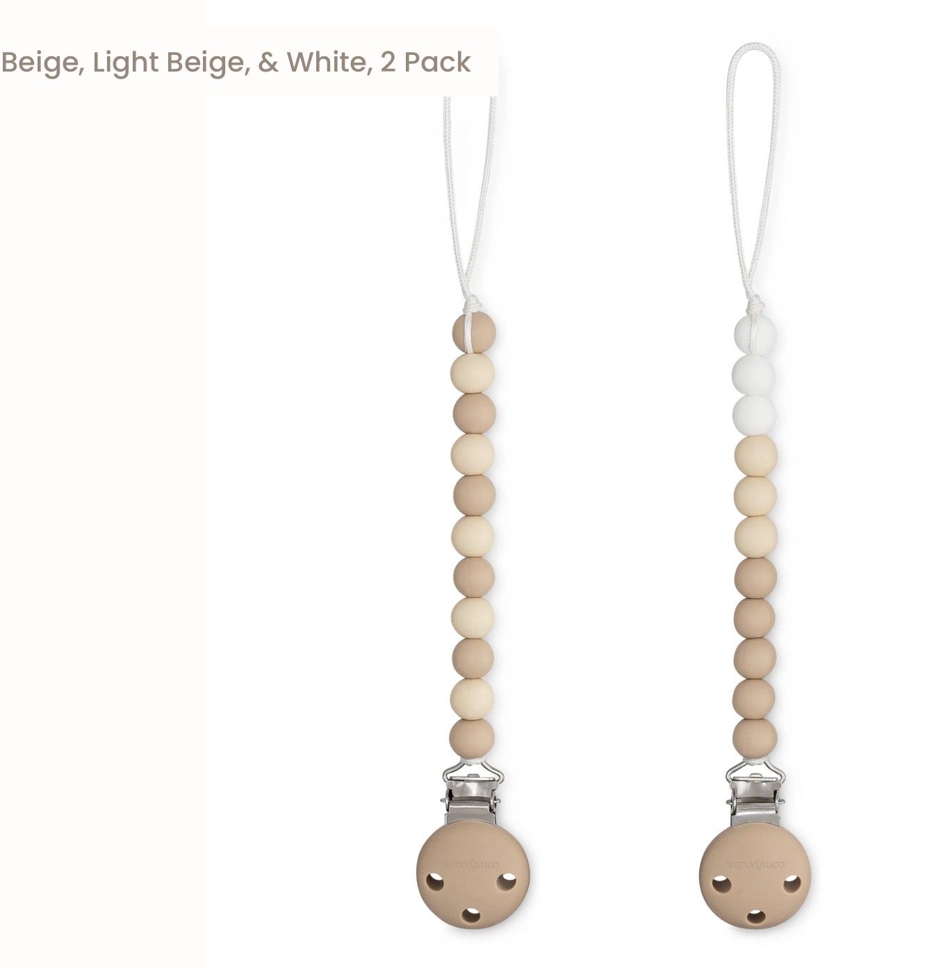 Pacifier Clips - Beige, Light Beige &amp; White