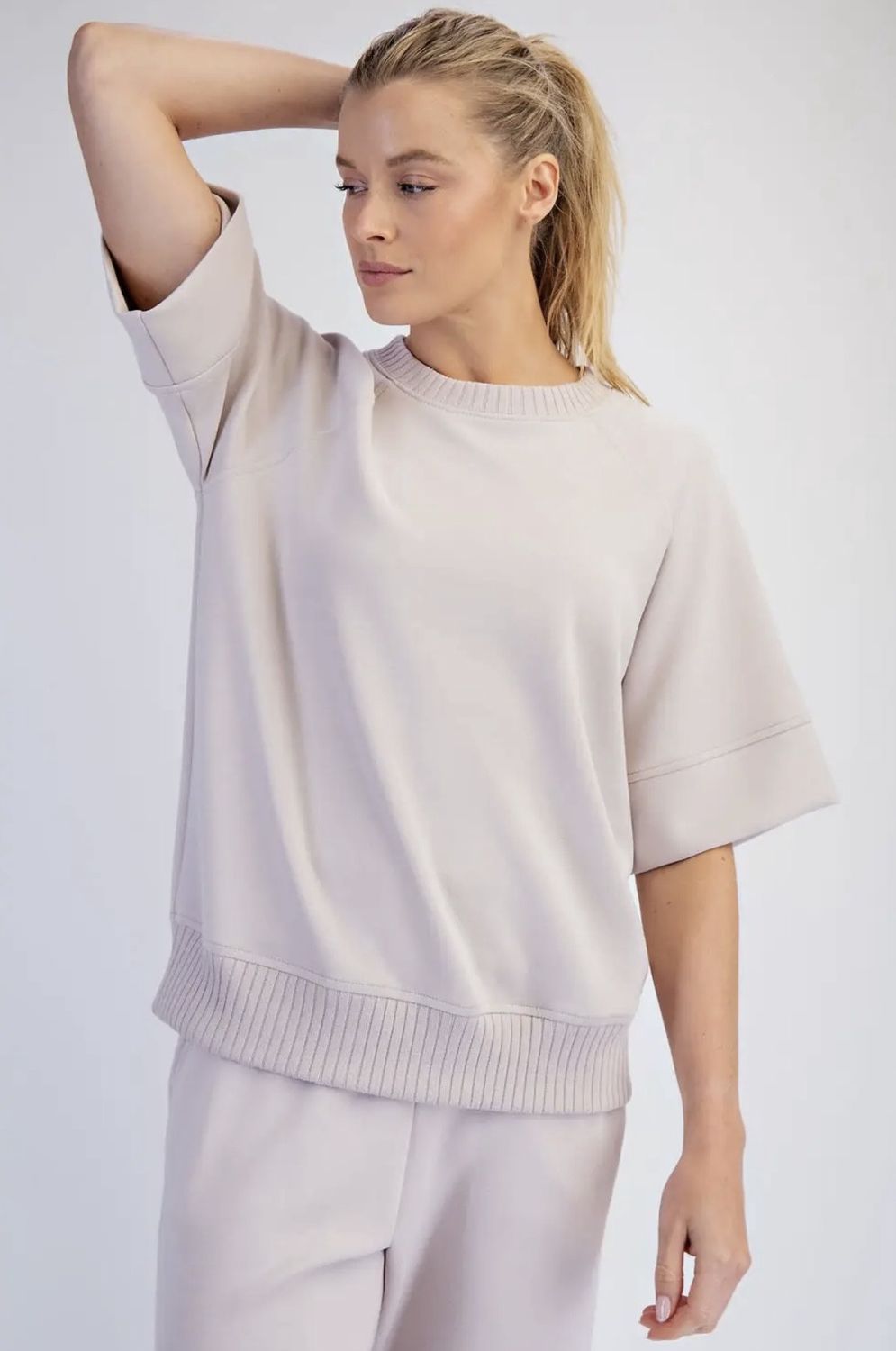 Maddie Short Sleeve Top - Mocha Cream, Color: Mocha Cream, Size: Small