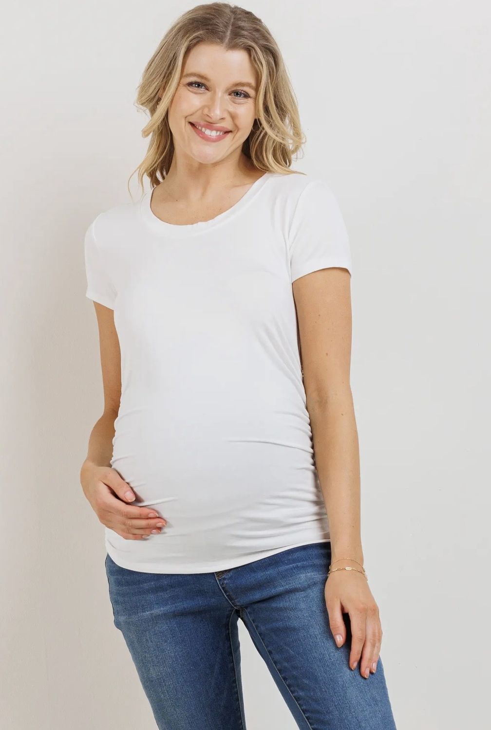 Ruched Side Maternity Top - Off-White, Color: Off-White, Size: Small