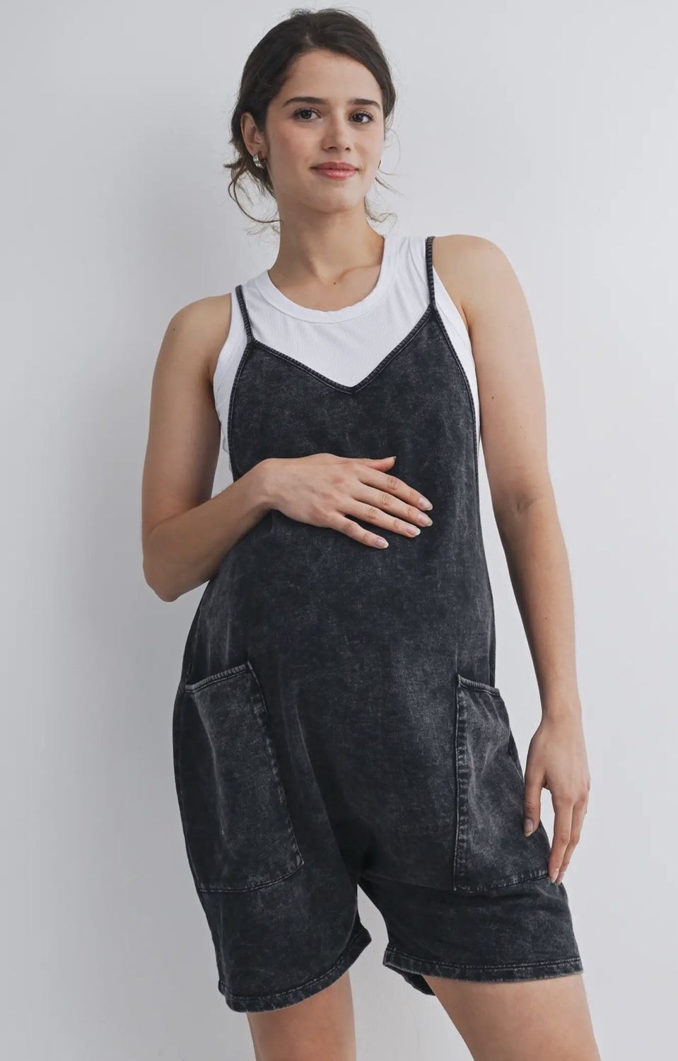 Ashley Maternity Romper, Color: Black, Size: Small