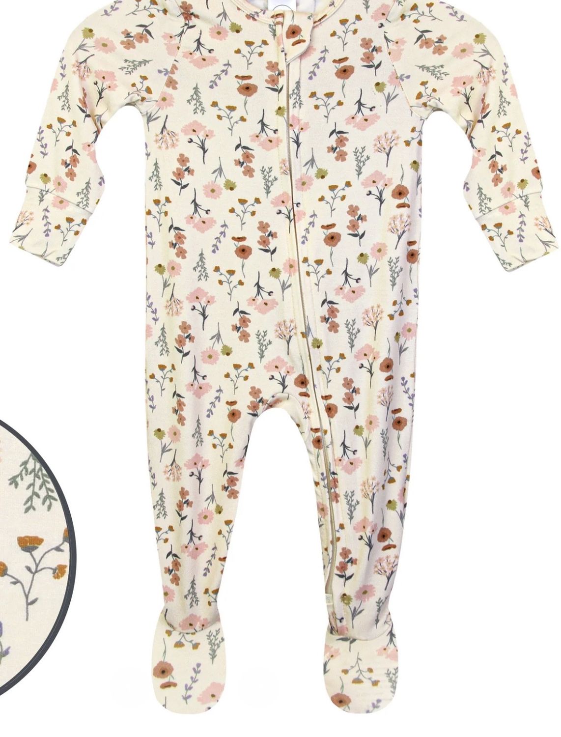 Zipper Footies - Rachel, Color: Floral, Size: Premie
