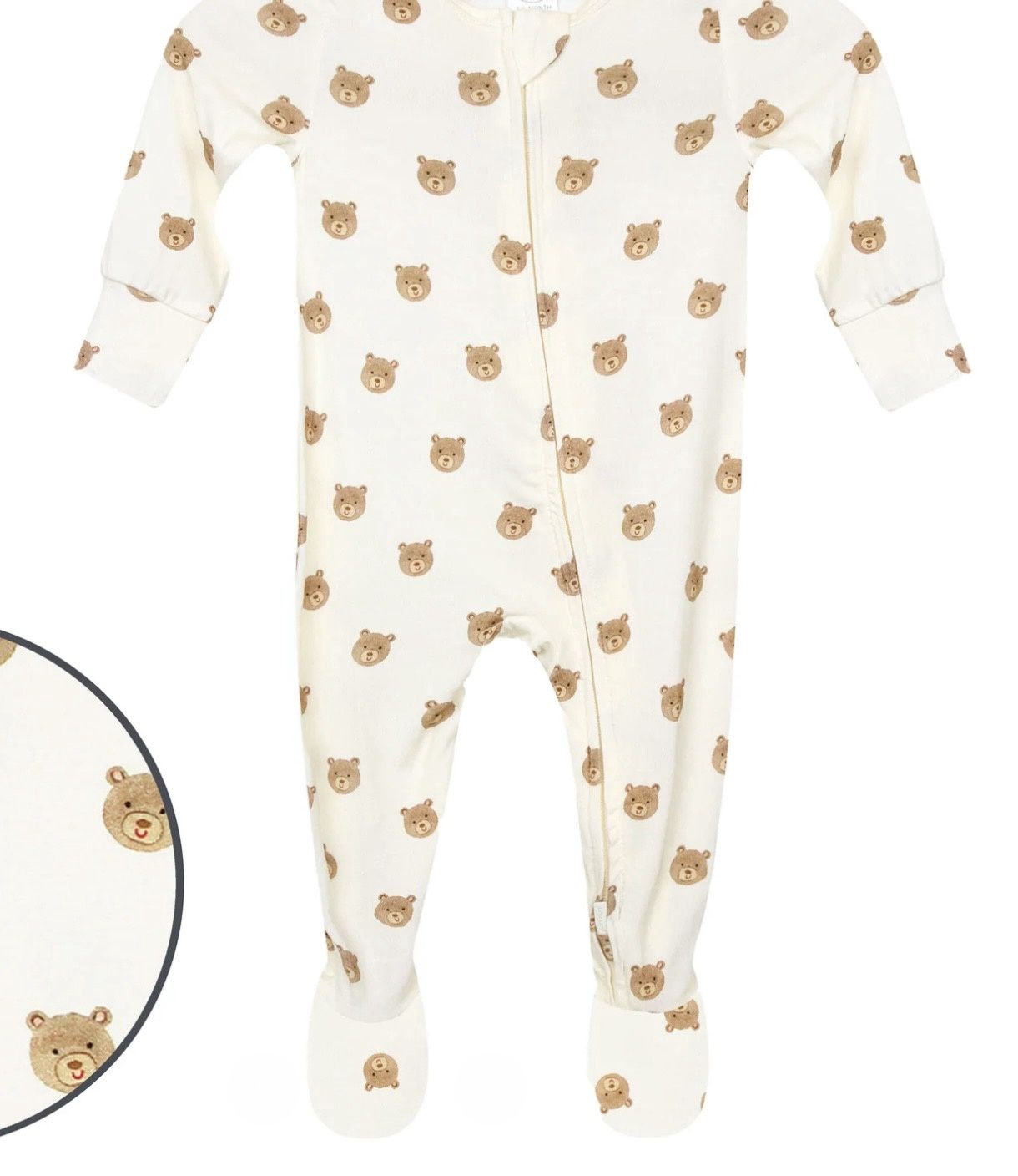 Zipper Footies - Teddy, Color: Cream/Teddies, Size: NB