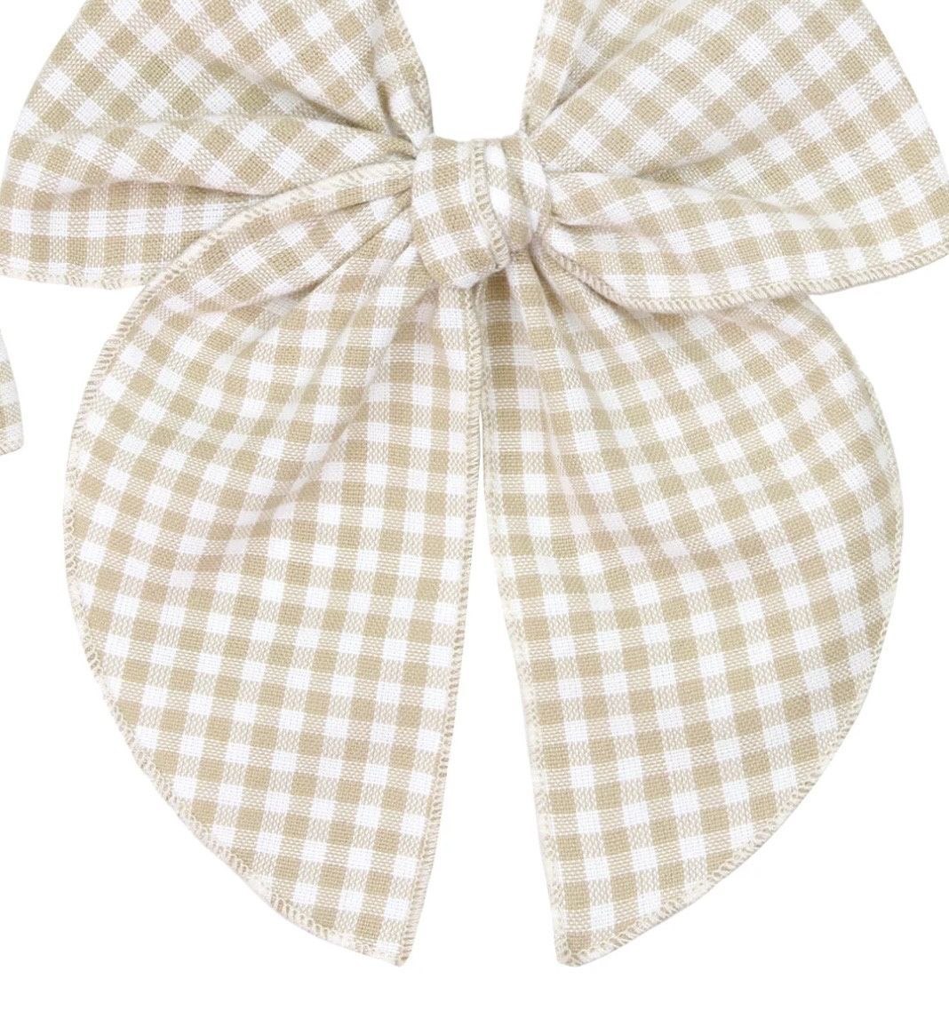 Heirloom Bow Clip - Tan Gingham