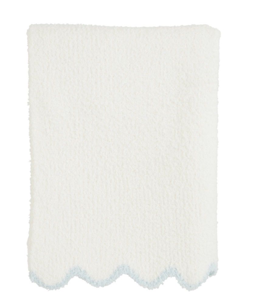 Chenille Blue Scallop Blanket, Color: White