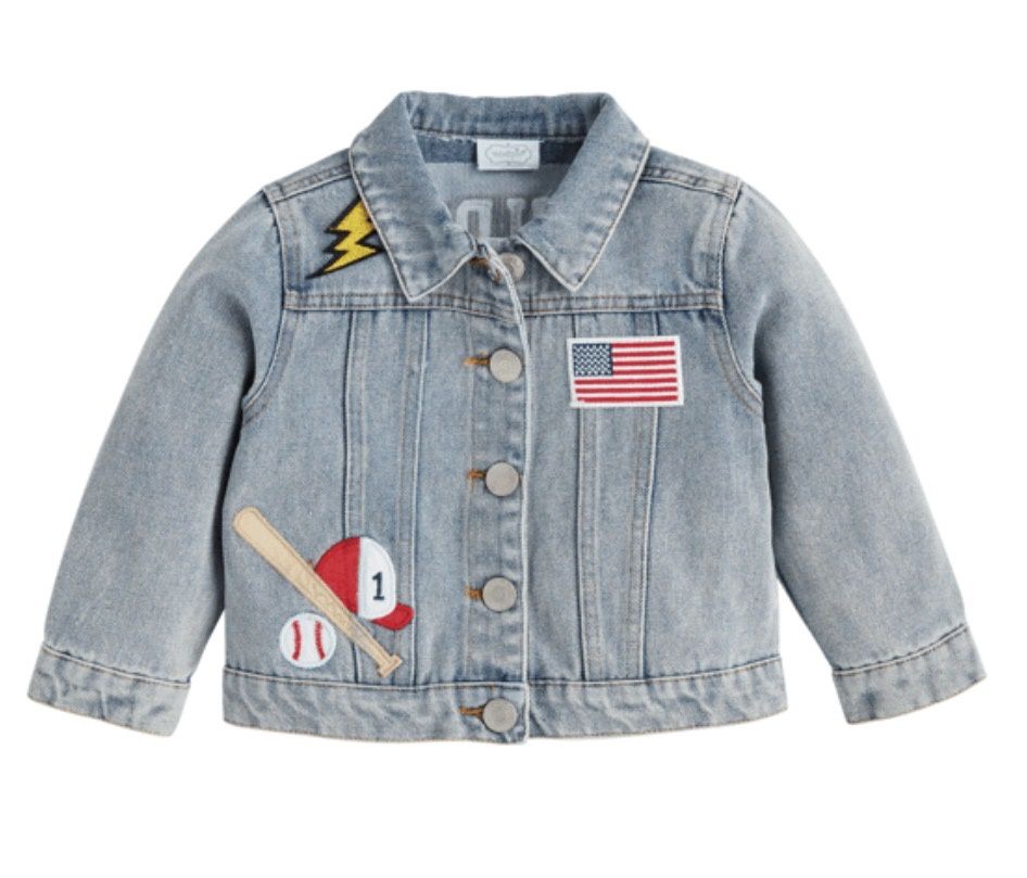 American Patch Denim Jacket, Color: Denim, Size: S (12-18m)