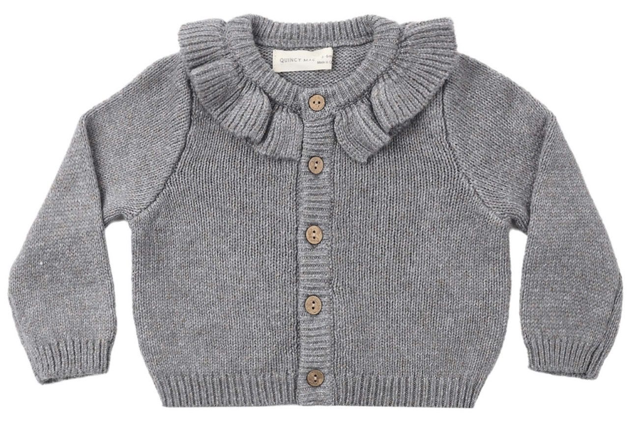 Rosa Ruffle Cardigan, Color: Slate, Size: 0-3M