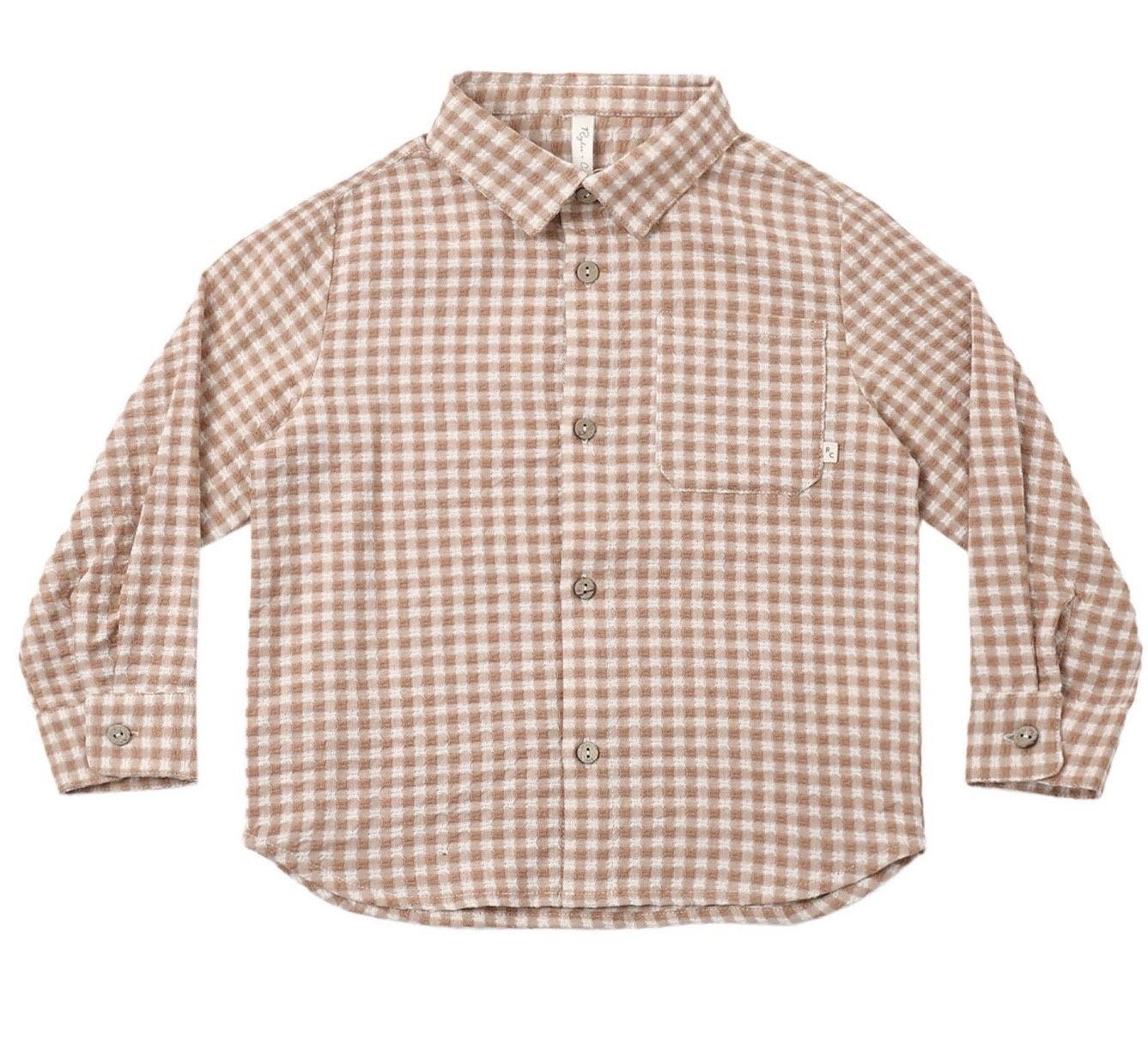 Tommy Collared Shirt, Color: Fawn Gingham, Size: 6-12M