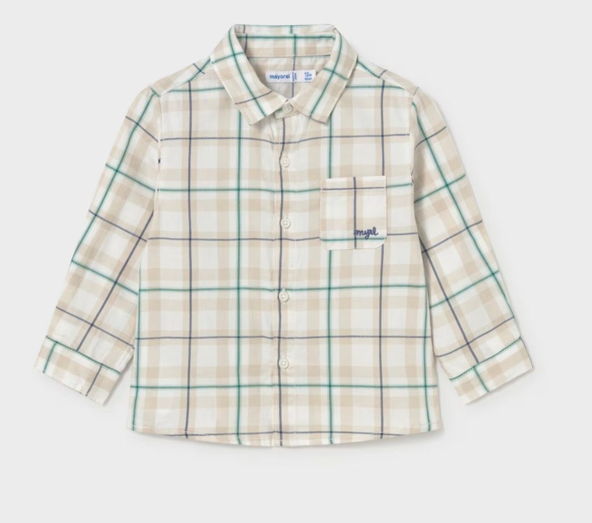 Blake Plaid Shirt, Color: Cream, Size: 12M