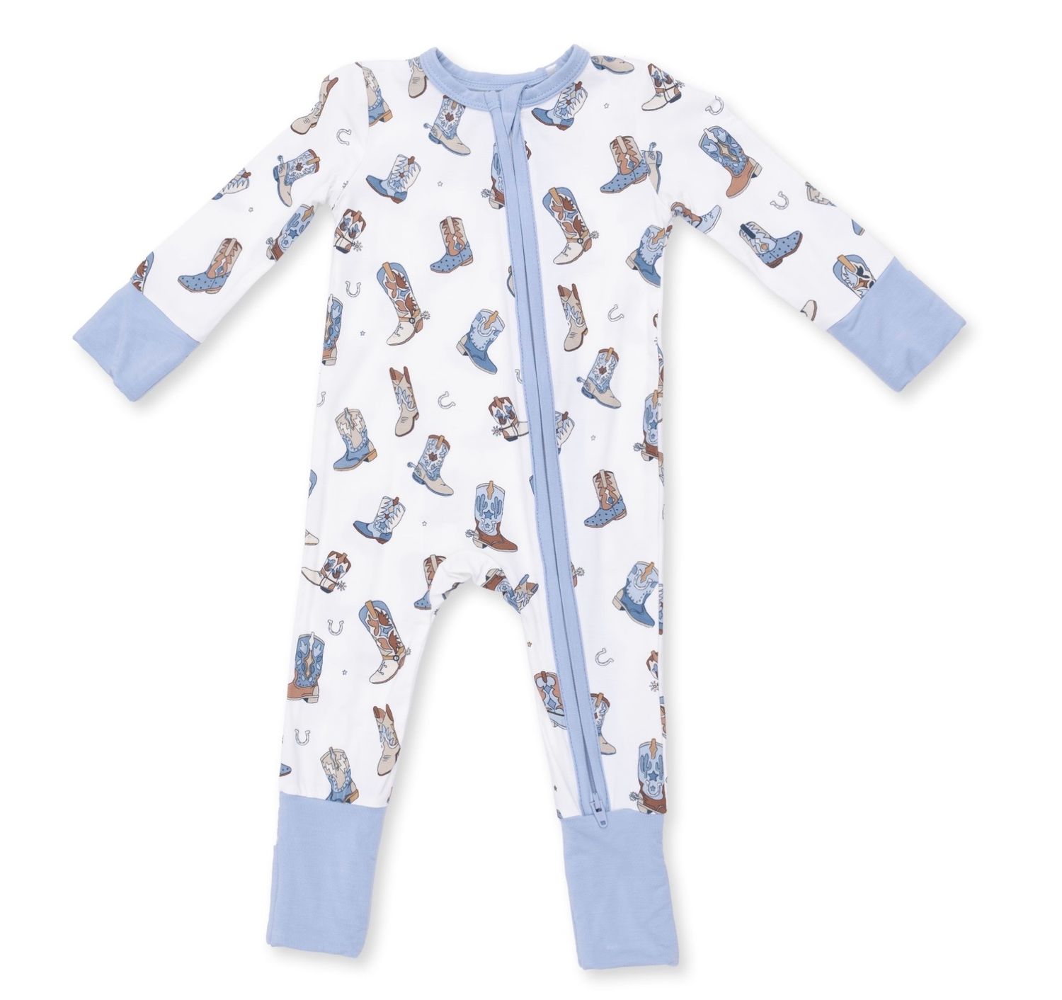 Buckaroo Boots Sleeper, Color: Ivory/Blue, Size: 0-3M