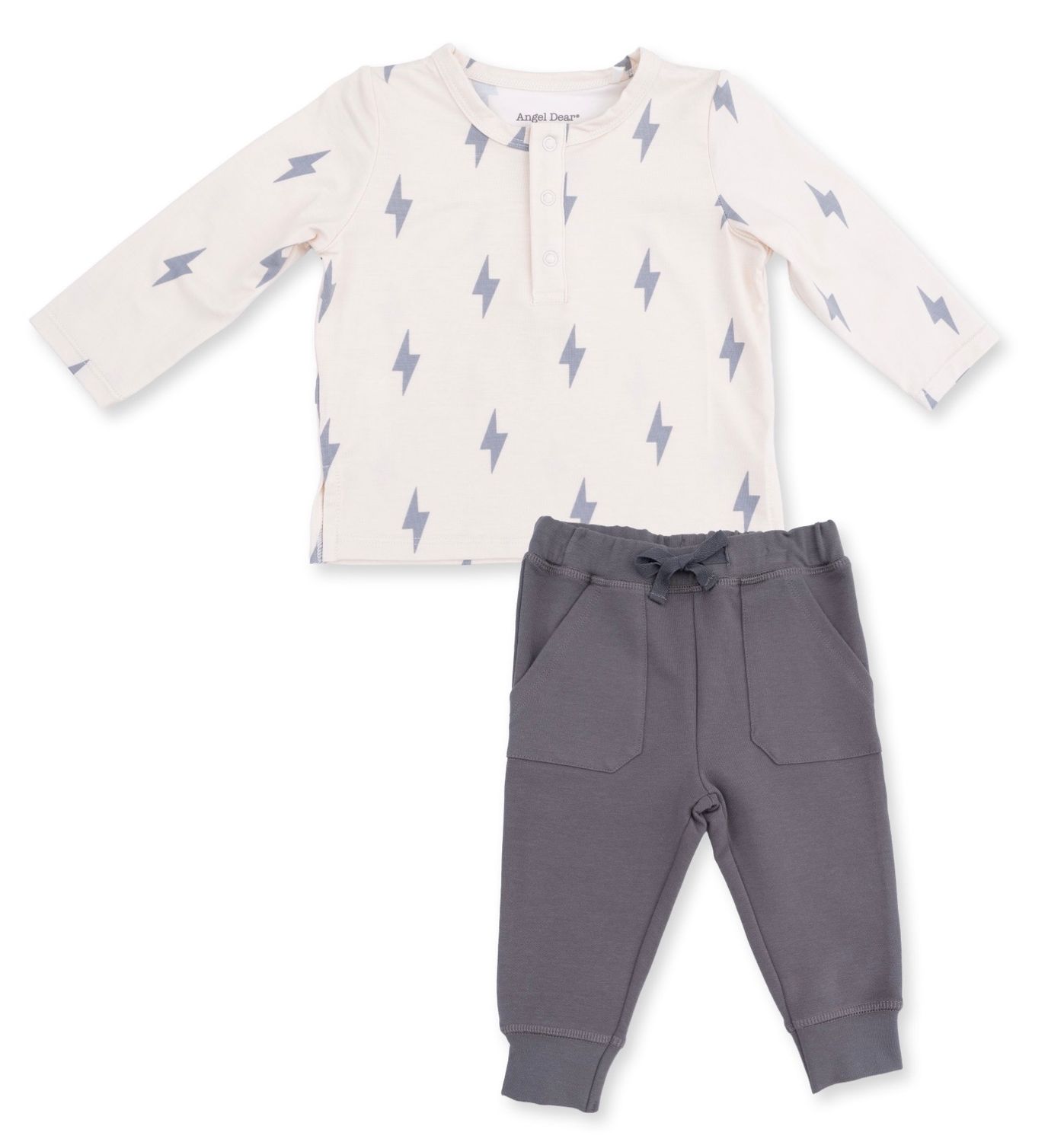 Lightening Bolt Jogger Set, Color: Beige/Grey, Size: 3-6M