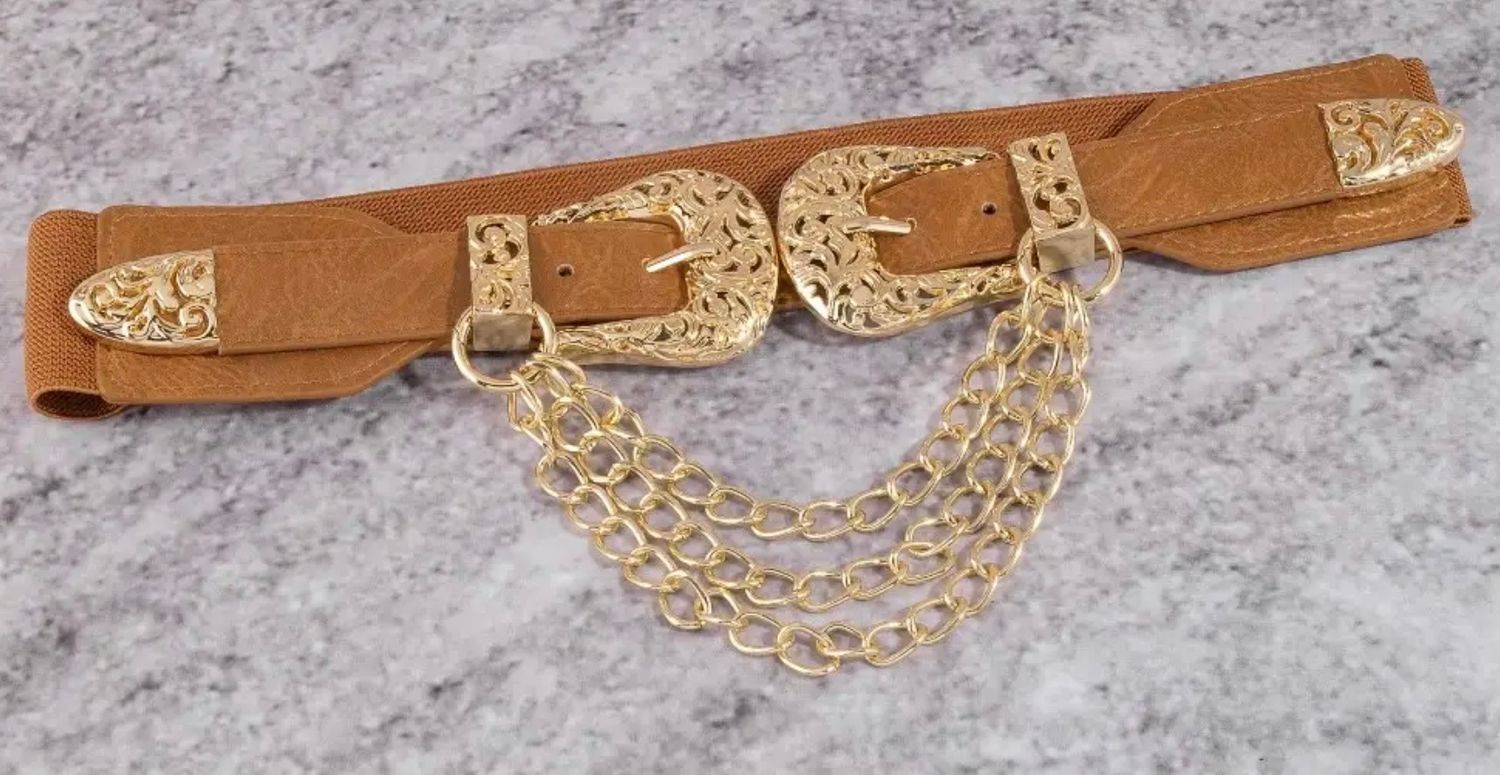 Buckle Chain Belt, Color: Brown
