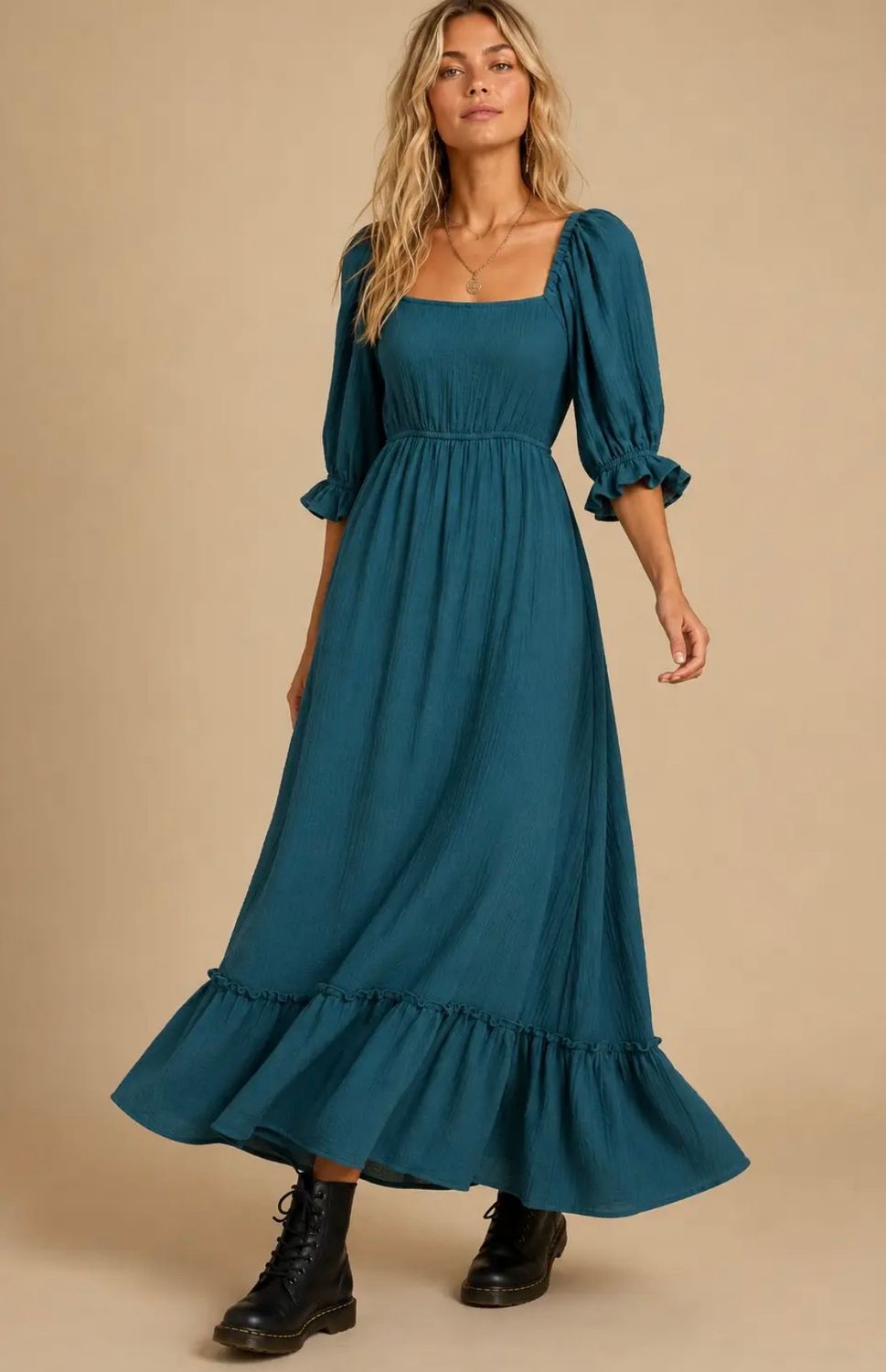Riley Gauze Maxi Dress, Color: Hunter Green, Size: Small