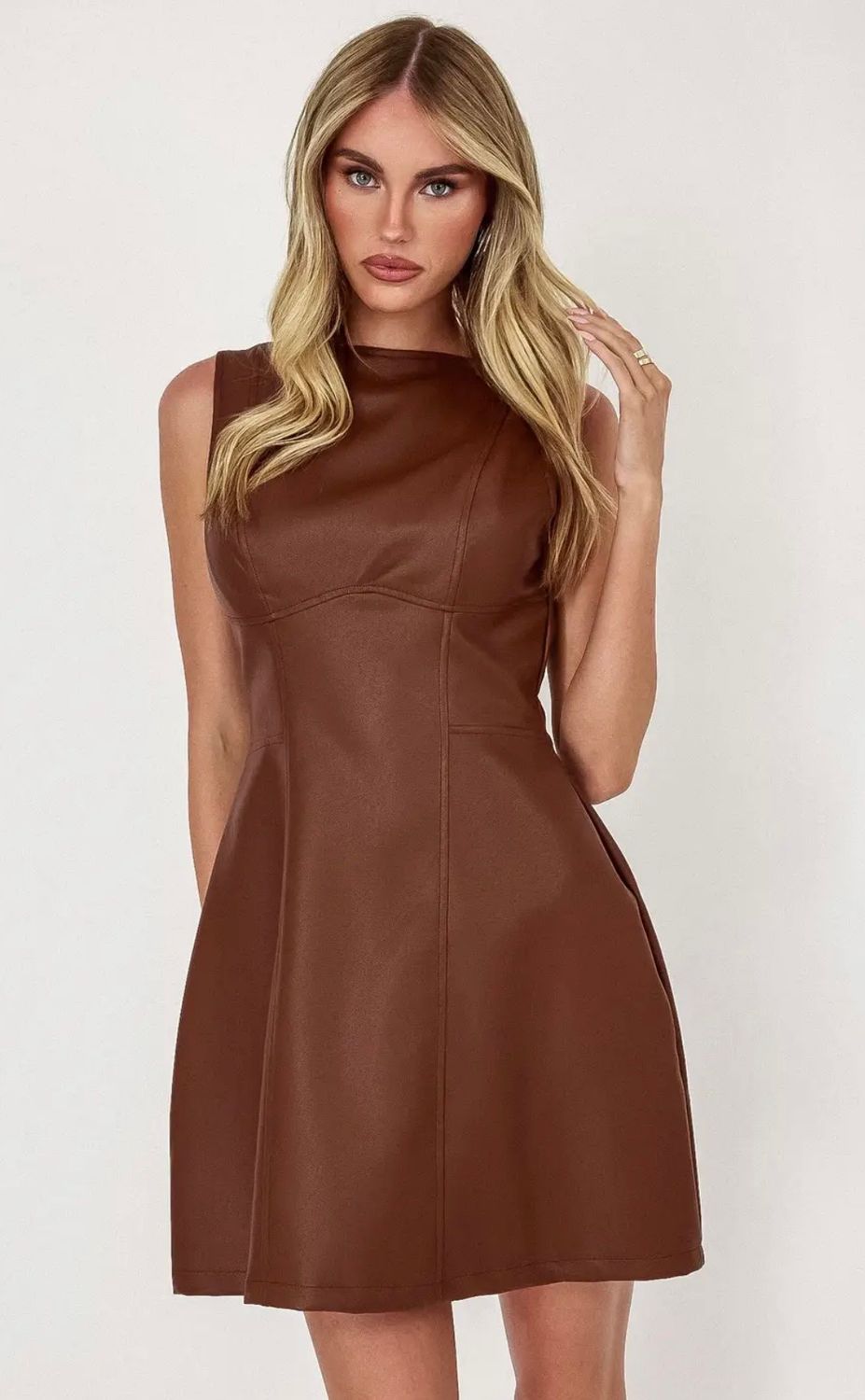 Fenyx Leather Dress, Color: Brown, Size: XS