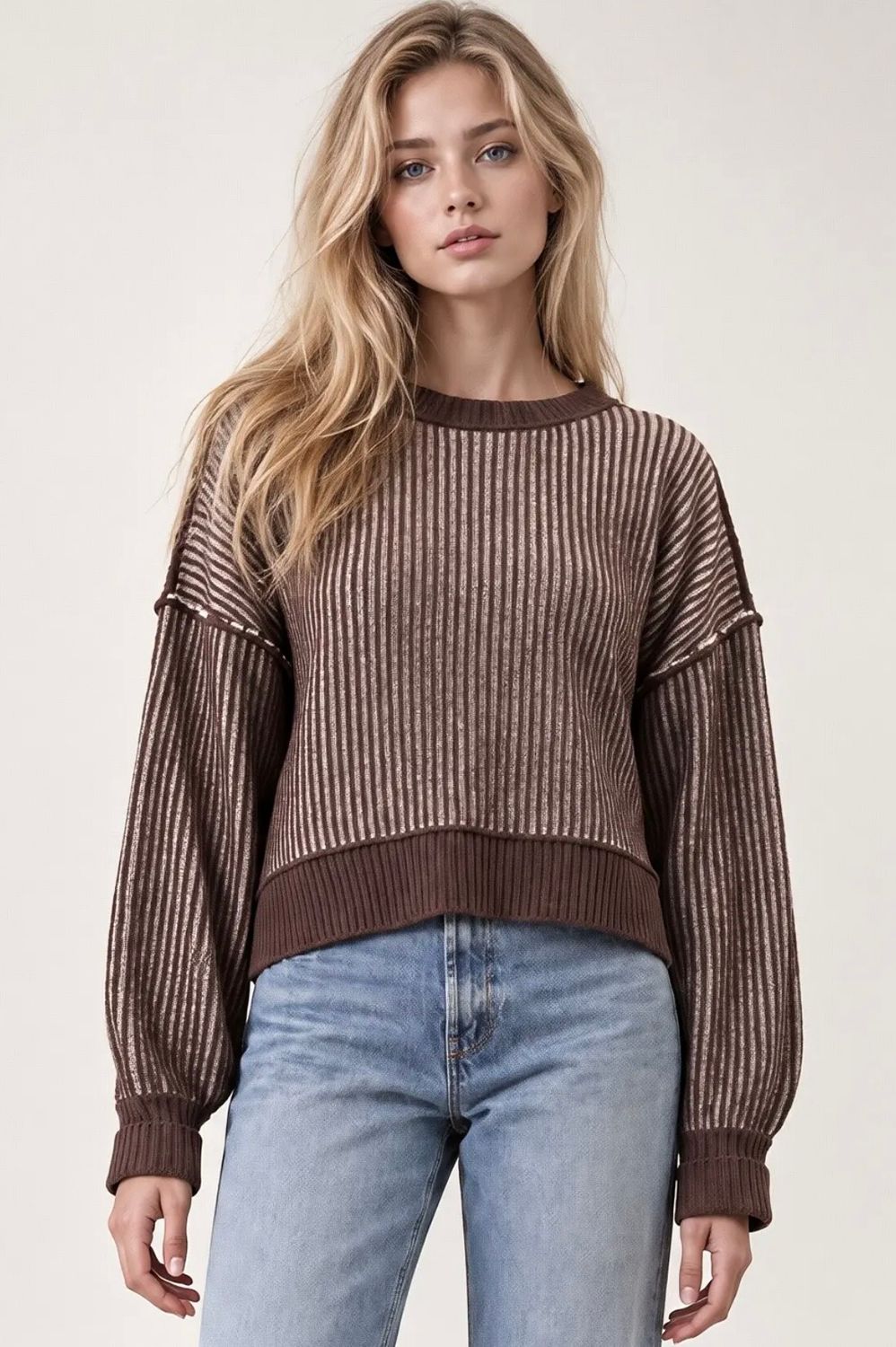 Callie Stripe Sweater, Color: Chocolate, Size: Small