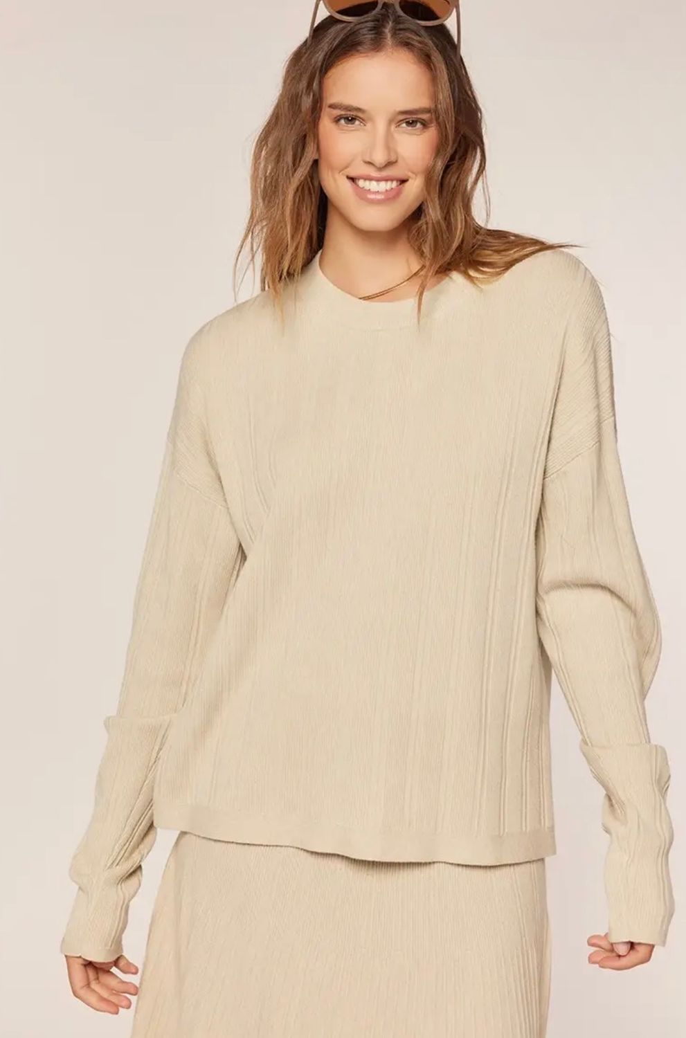 Heather Ribbed Sweater, Color: Heathered Oatmeal, Size: Small