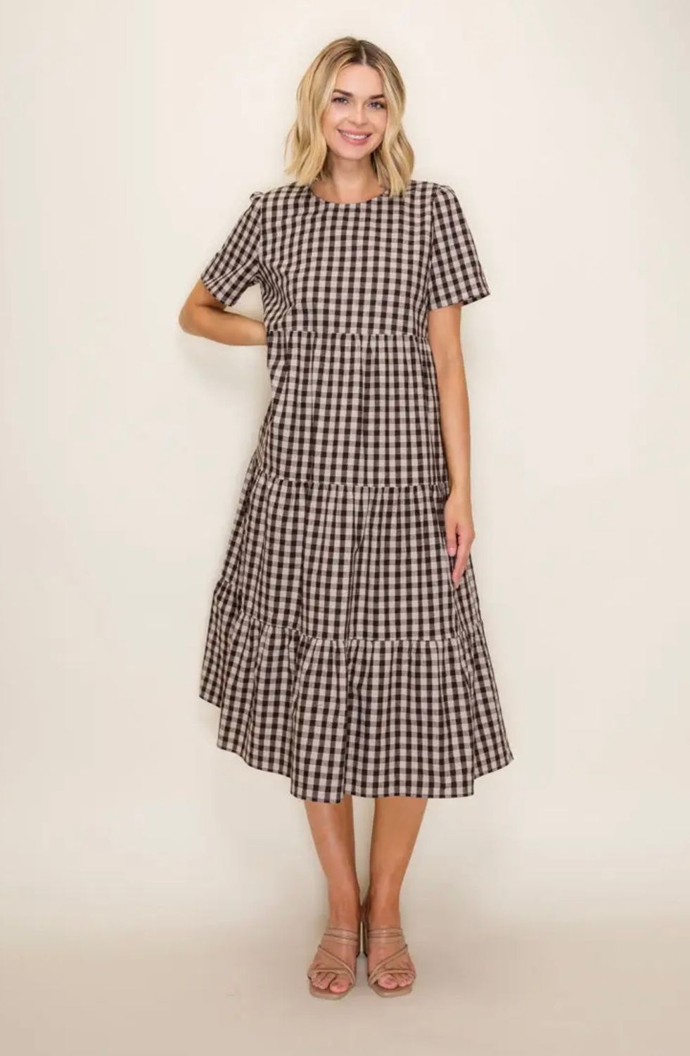 Lizzy Checkered Dress, Color: Brown/Taupe, Size: Small