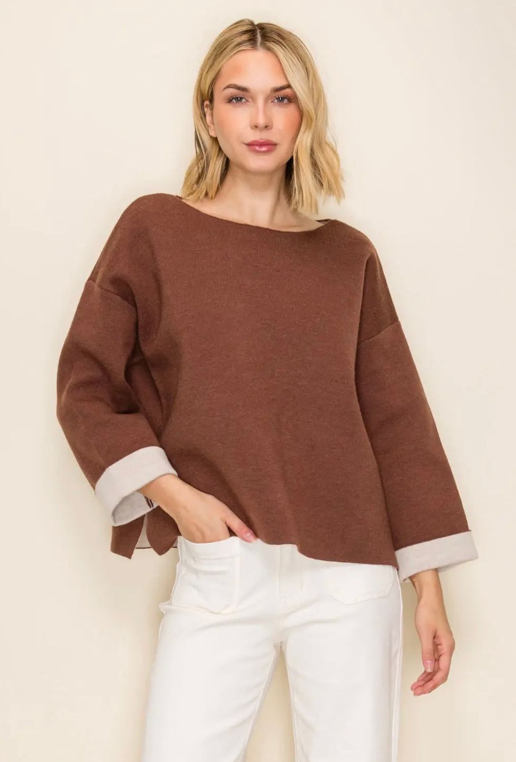 Luna Knit Top, Color: Brown/Ivory, Size: Small