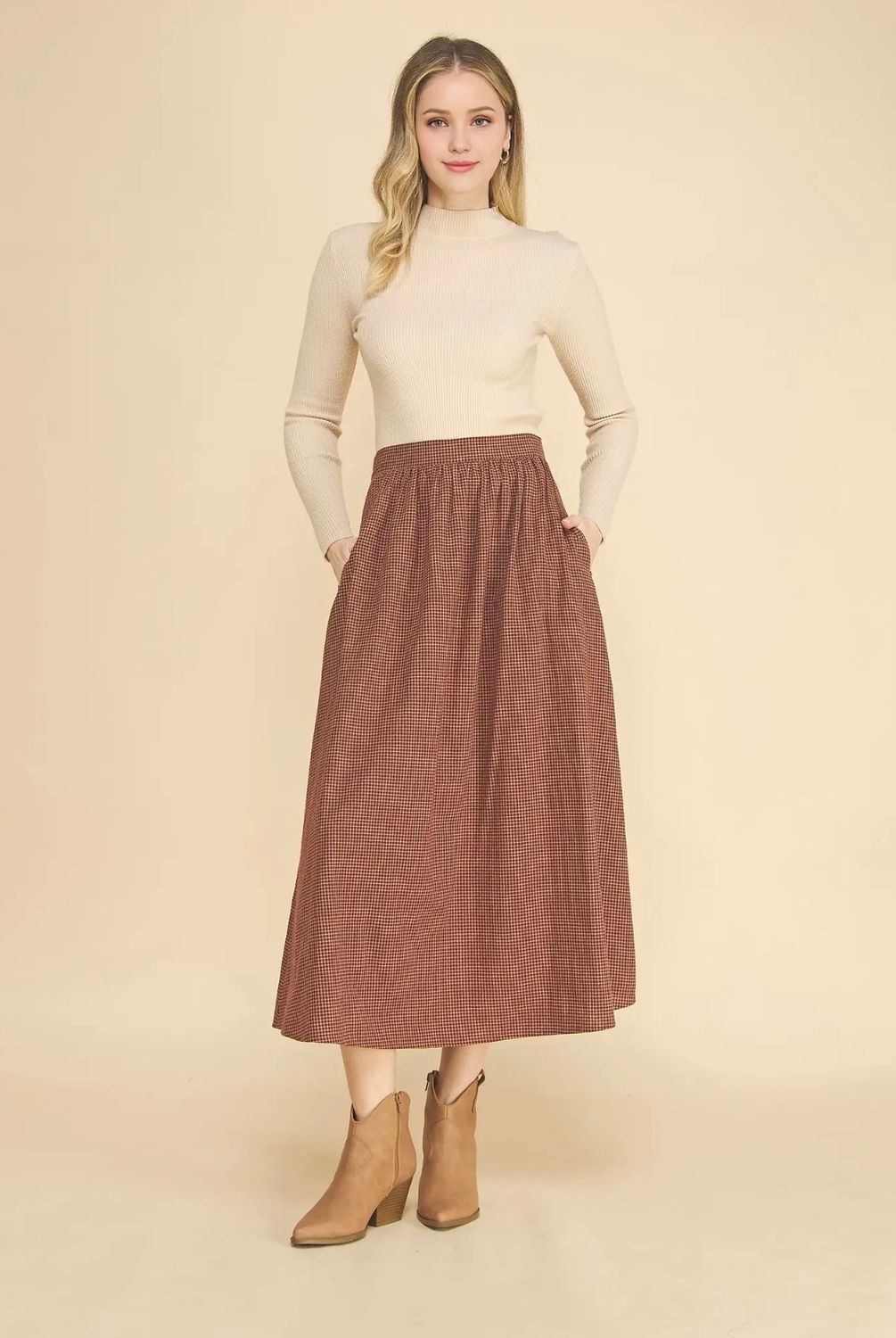 Tess Flowy Midi Skirt, Color: Cherrywood, Size: Small