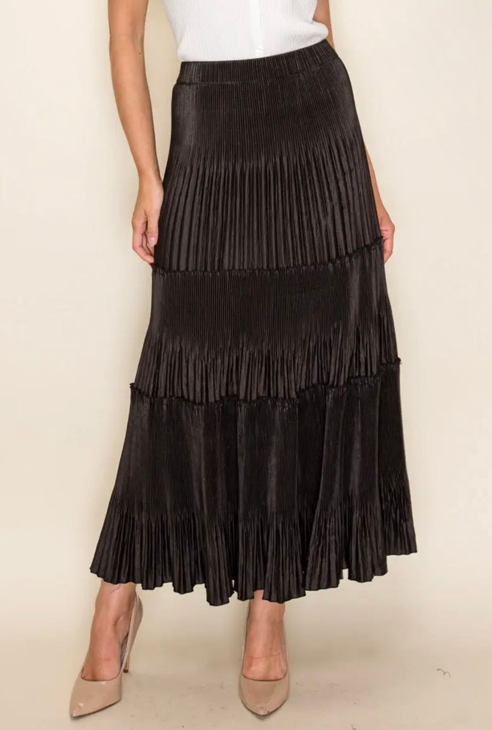 Plisse Tiered Maxi Skirt