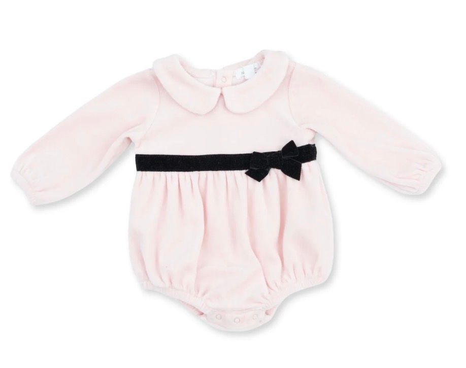 Velour Bubble with Peter Pan Collar, Color: Soft Pink, Size: 3/6M