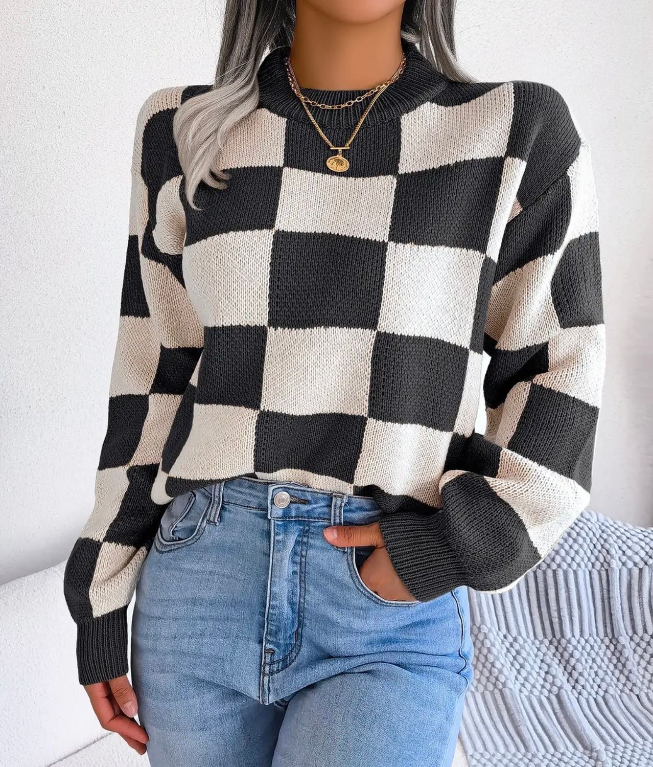 Bailey Plaid Sweater, Color: Black, Size: Small