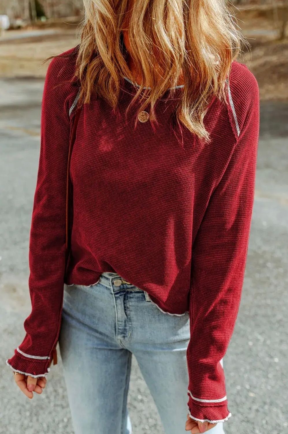 Gwen Textured Top - Red, Color: Red, Size: Small