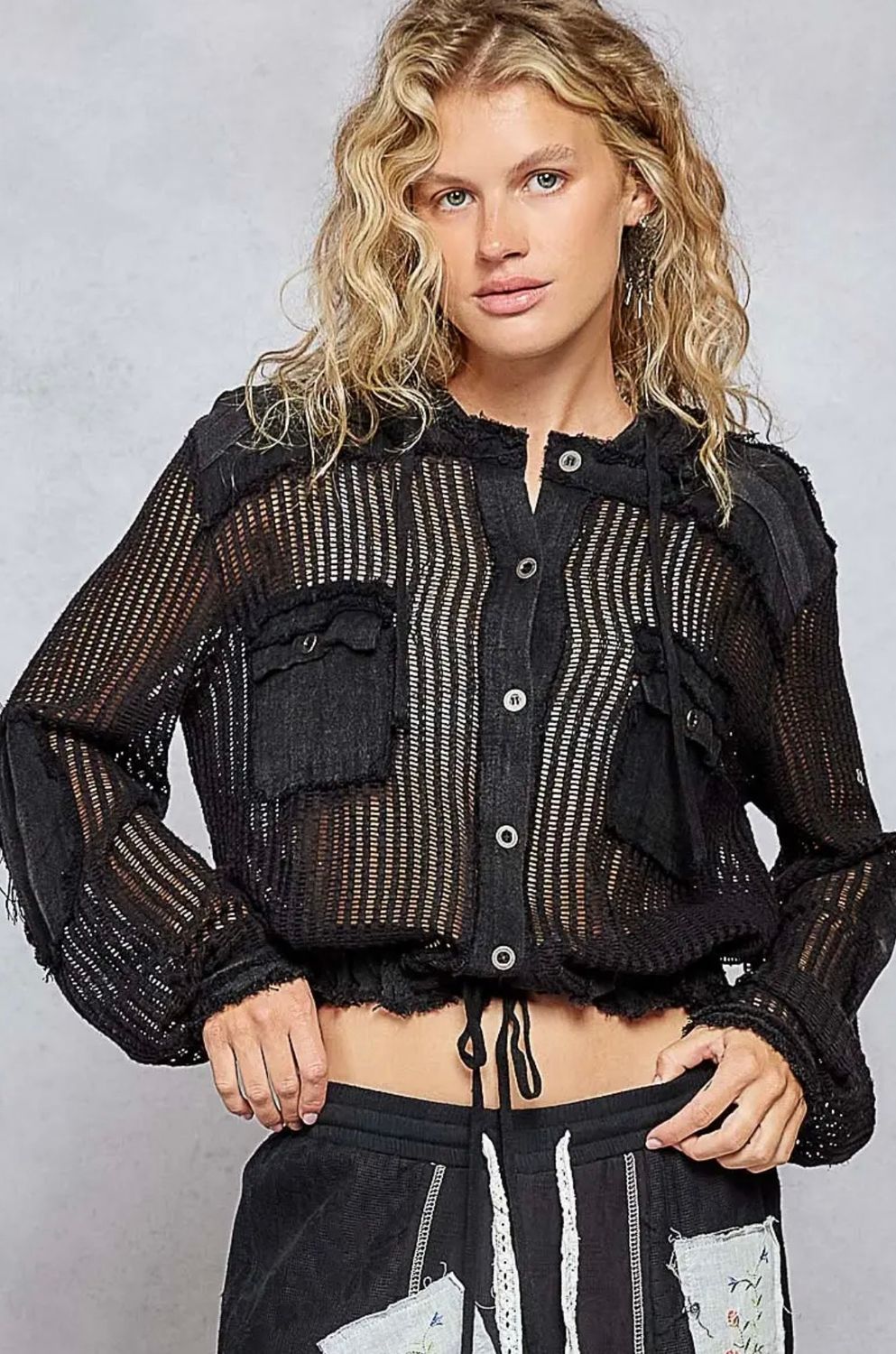 Dallas Weaved Hoodie Top - Black, Color: Black, Size: Small