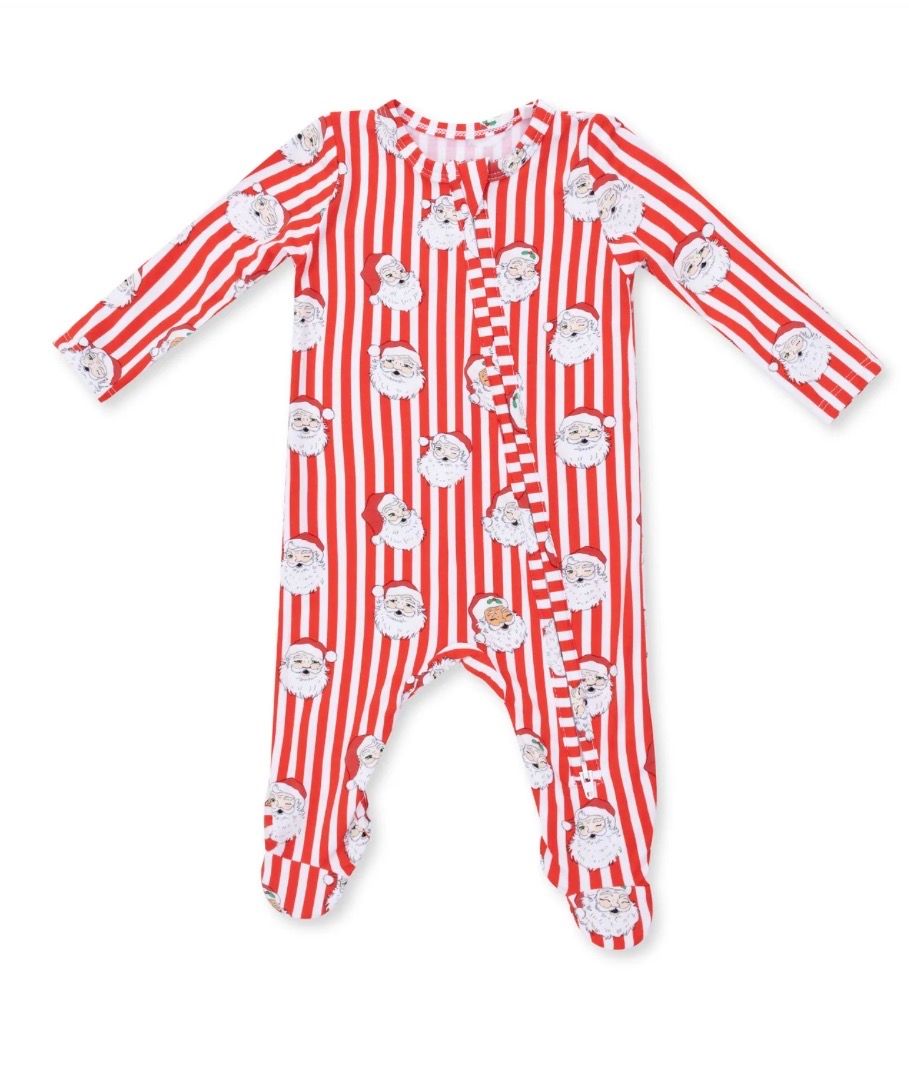 Vintage Santa Stripe Zipper Footie