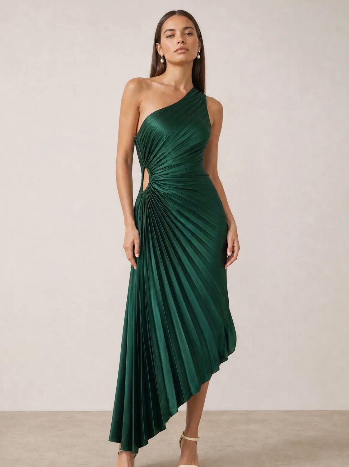Paris Satin  Pleated Dress - DK Emerald, Color: DK Emerald, Size: Small