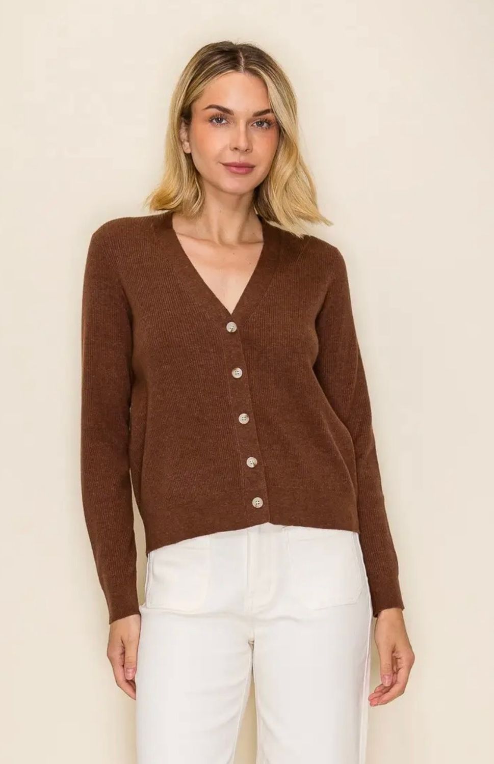 Hayden Ribbed Cardigan, Color: Brown, Size: Small