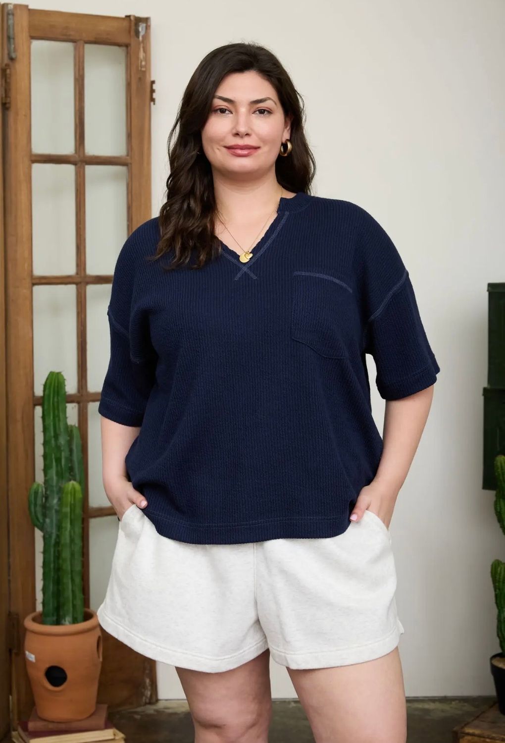 Shelby Ribbed Knit Top, Color: Navy, Size: 1X