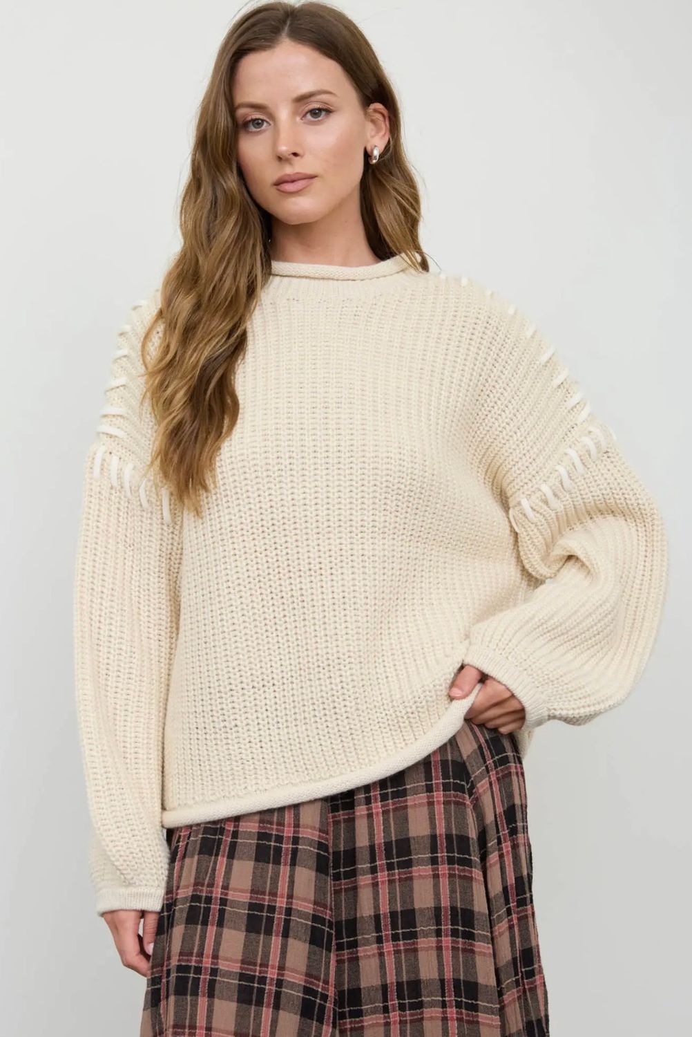 Chunky Sweater - Light Khaki, Color: Light Khaki, Size: Small