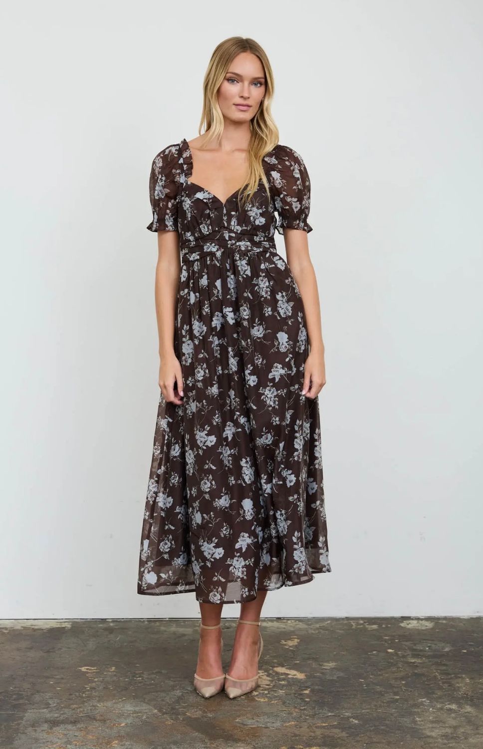 Sweetheart Ruffled Dress, Color: Chocolate, Size: Small