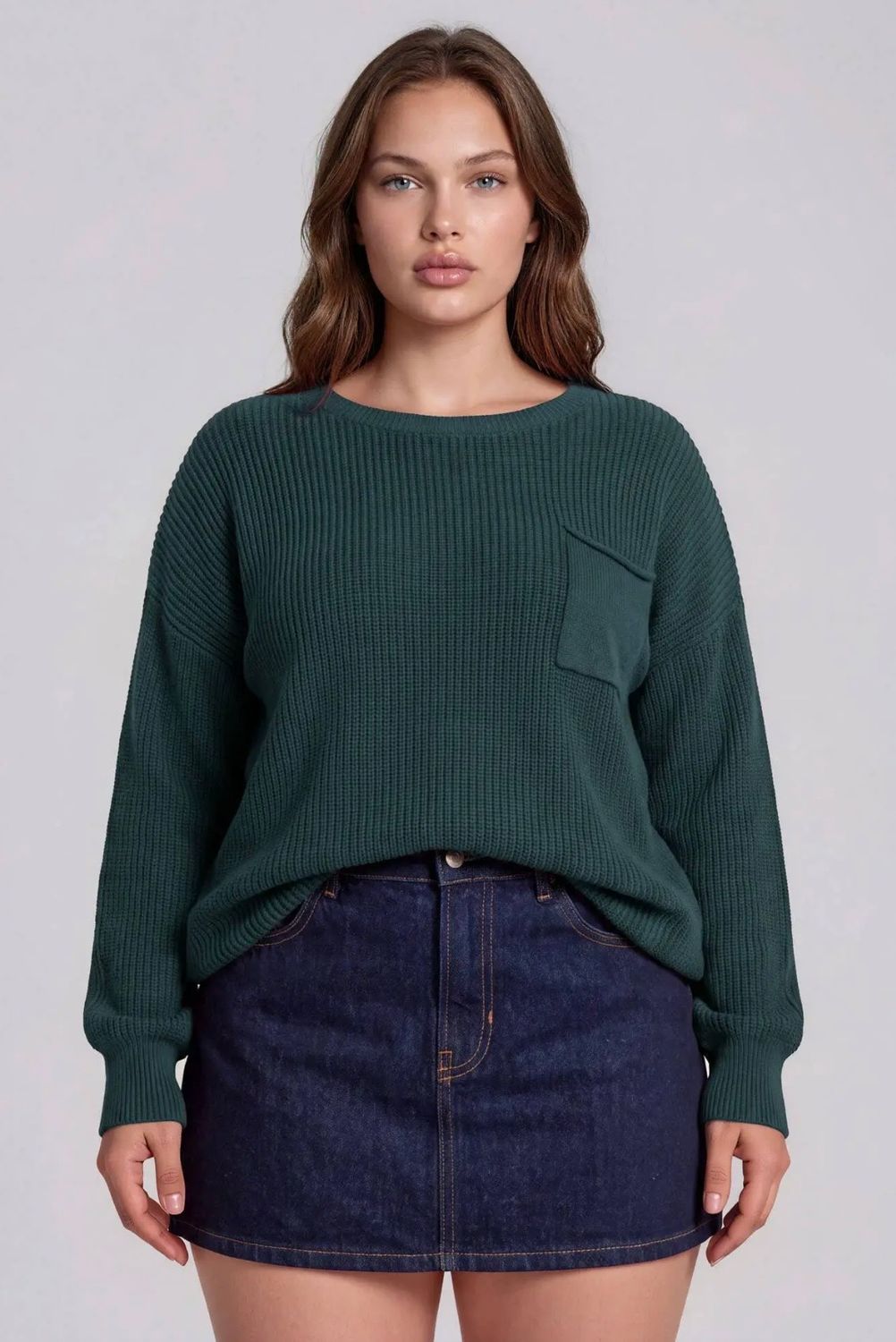 Morgan Knit Sweater - Plus, Color: Hunter Green, Size: 1X