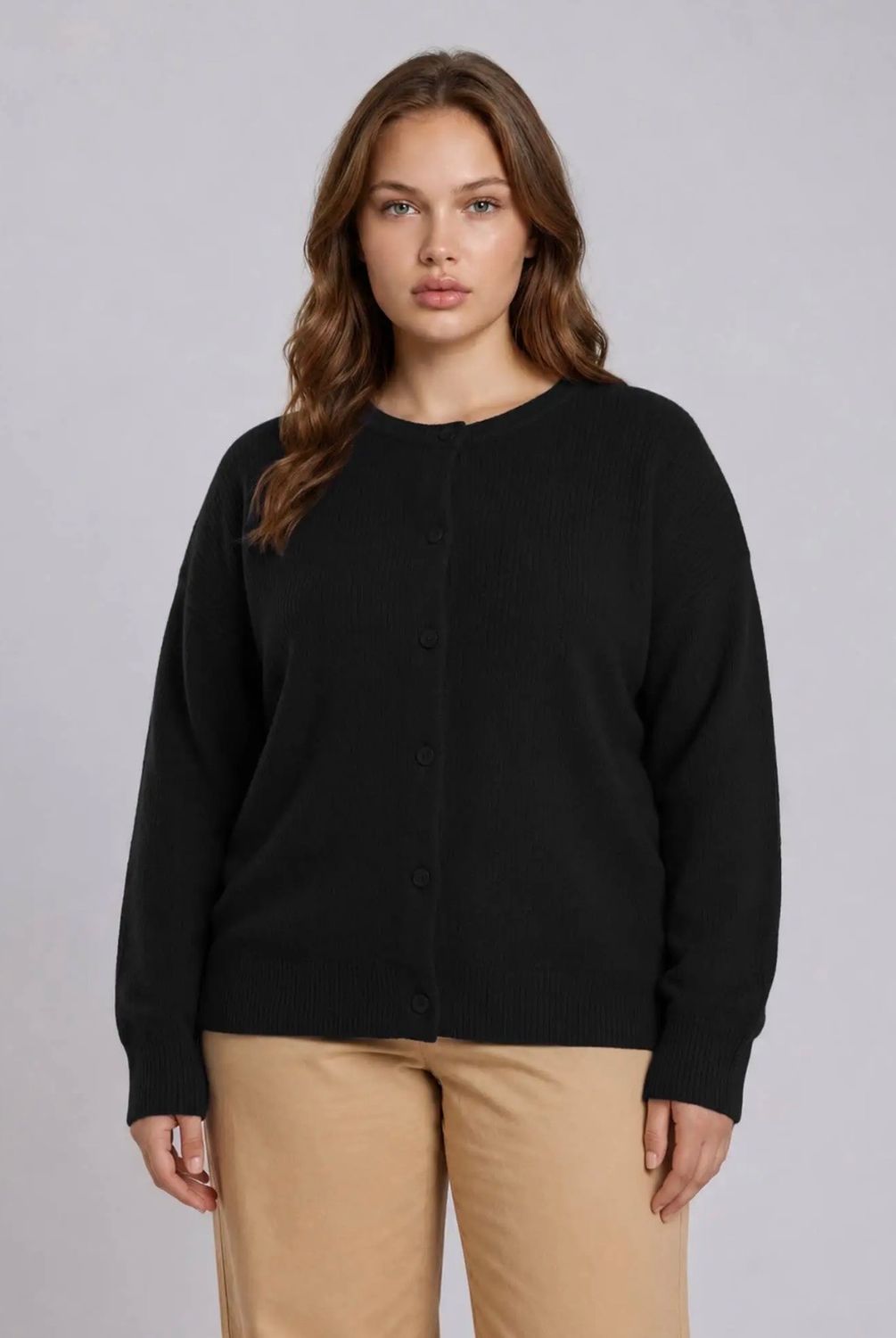 Holly Button Down Cardigan - Plus, Color: Black, Size: 1X