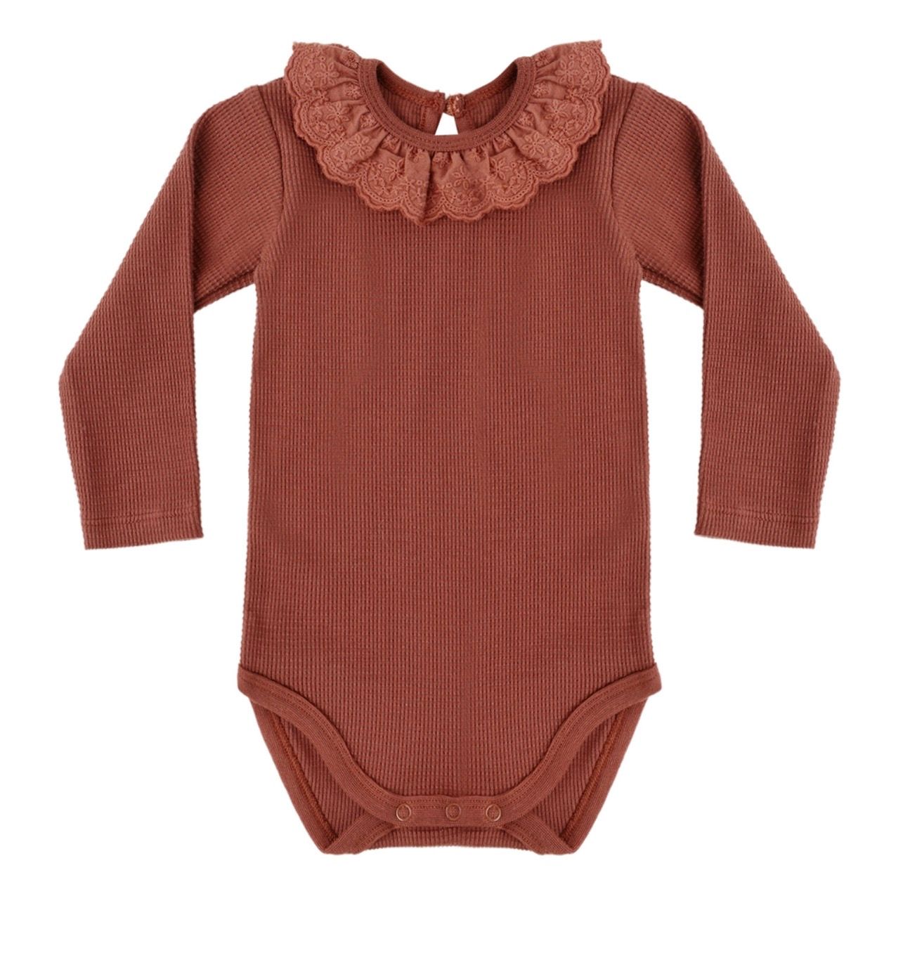 Ruffle Collar Bodysuit, Color: Redwood, Size: 0-3M
