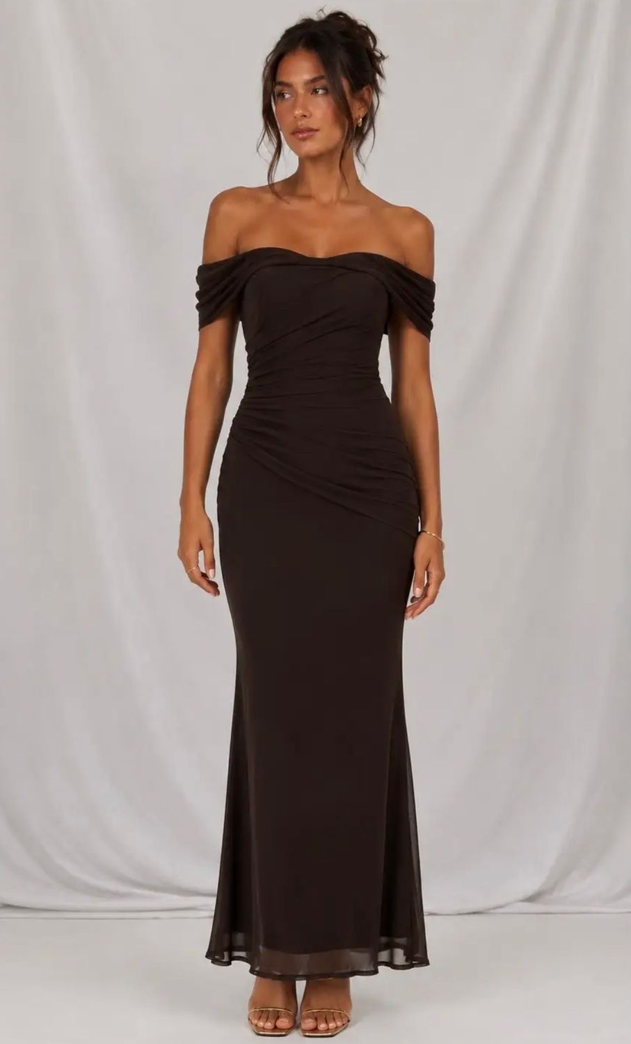 Timeless Off Shoulder Dress, Color: Chocolate, Size: XS