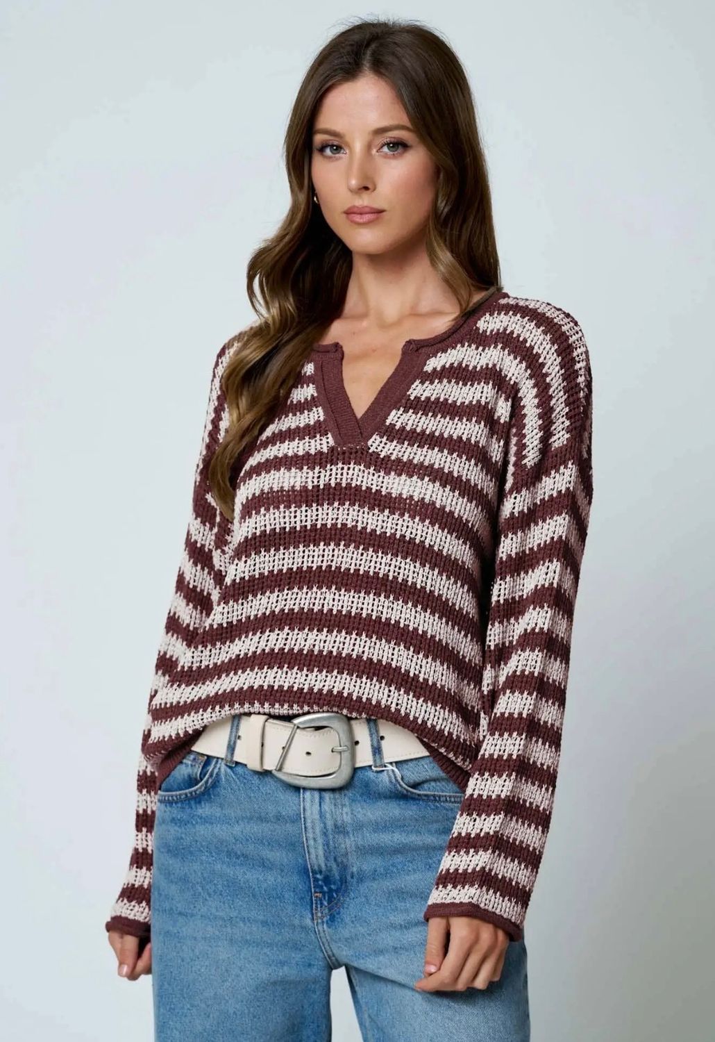 Kathy Raw Edge Sweater, Color: Burgundy, Size: Small