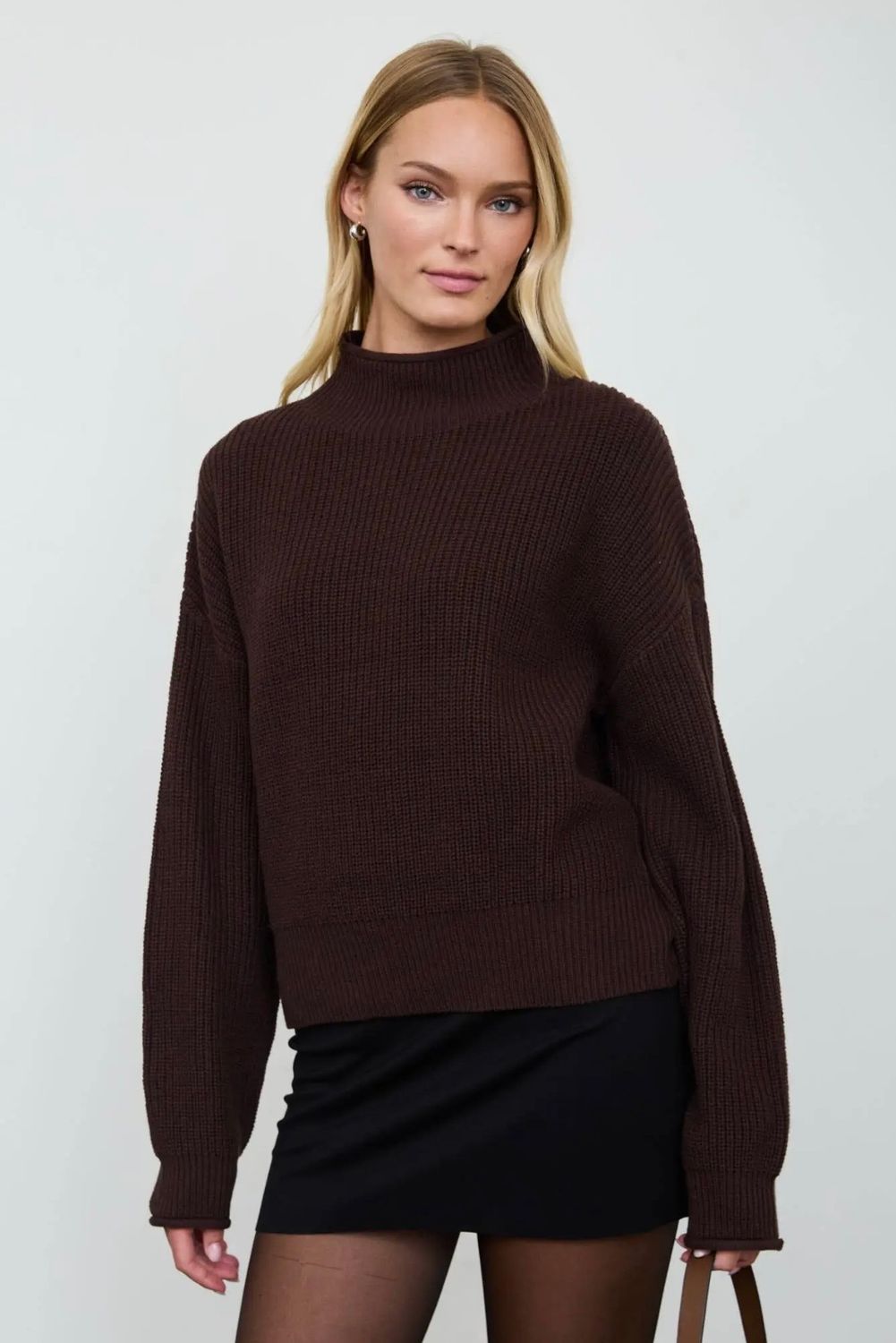 Taylor Mock Neck Sweater - Chocolate, Color: Chocolate, Size: Small