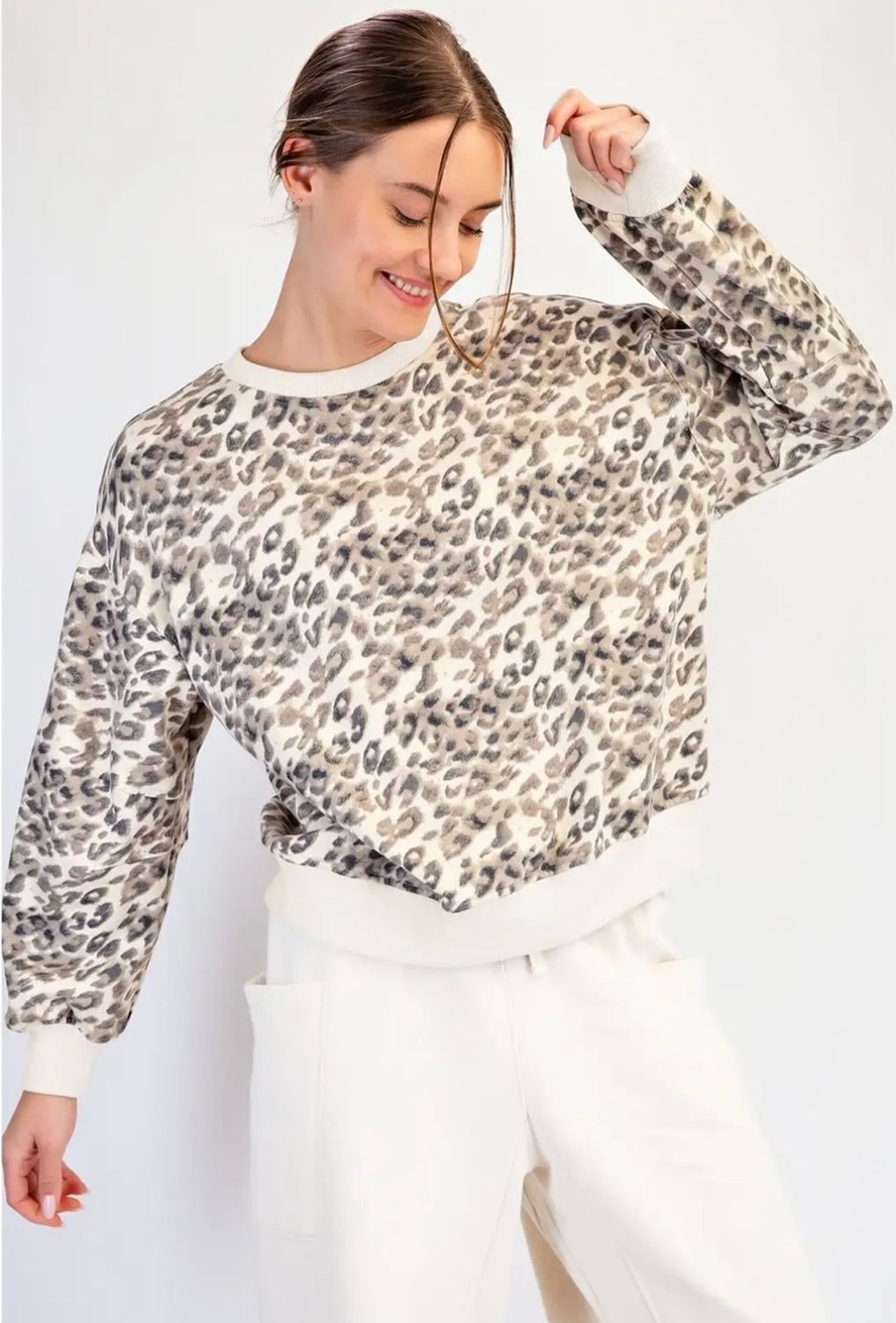 Animal Print Top, Color: Brown, Size: Small