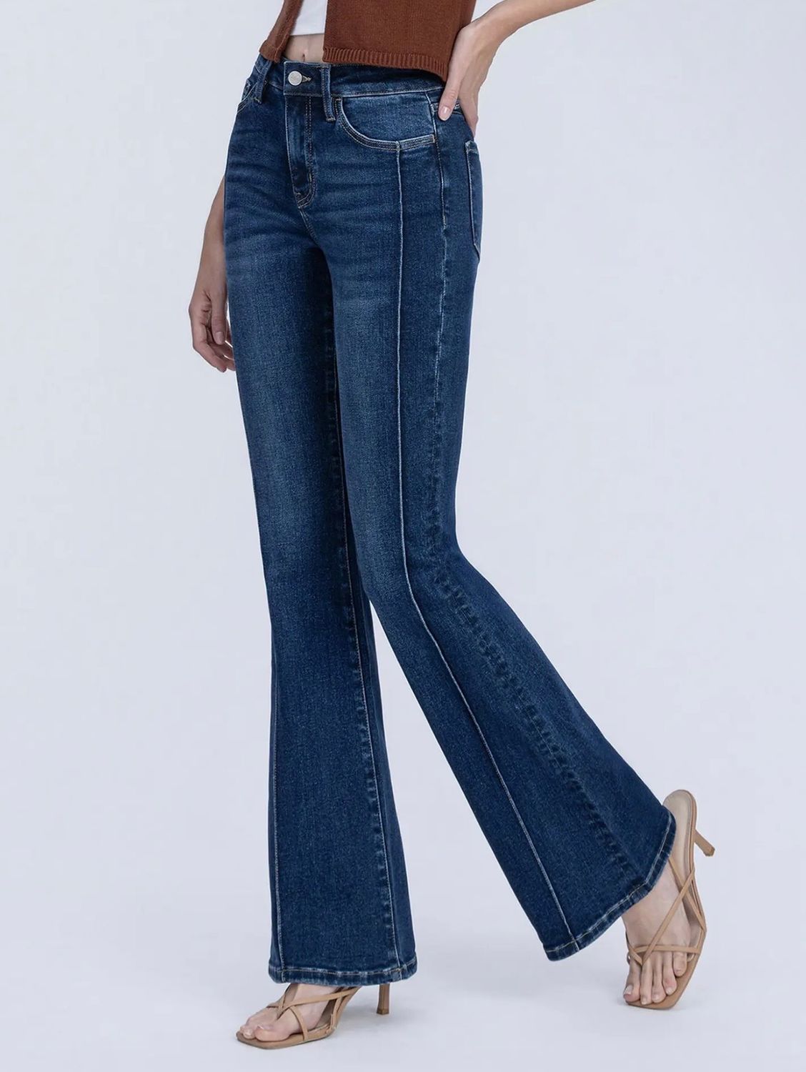 Pintuck Flare, Color: Dark Wash, Size: 24/0
