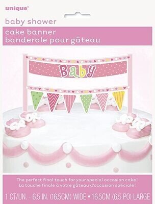 Pink Polka Dot Girl Baby Shower Cake Banner