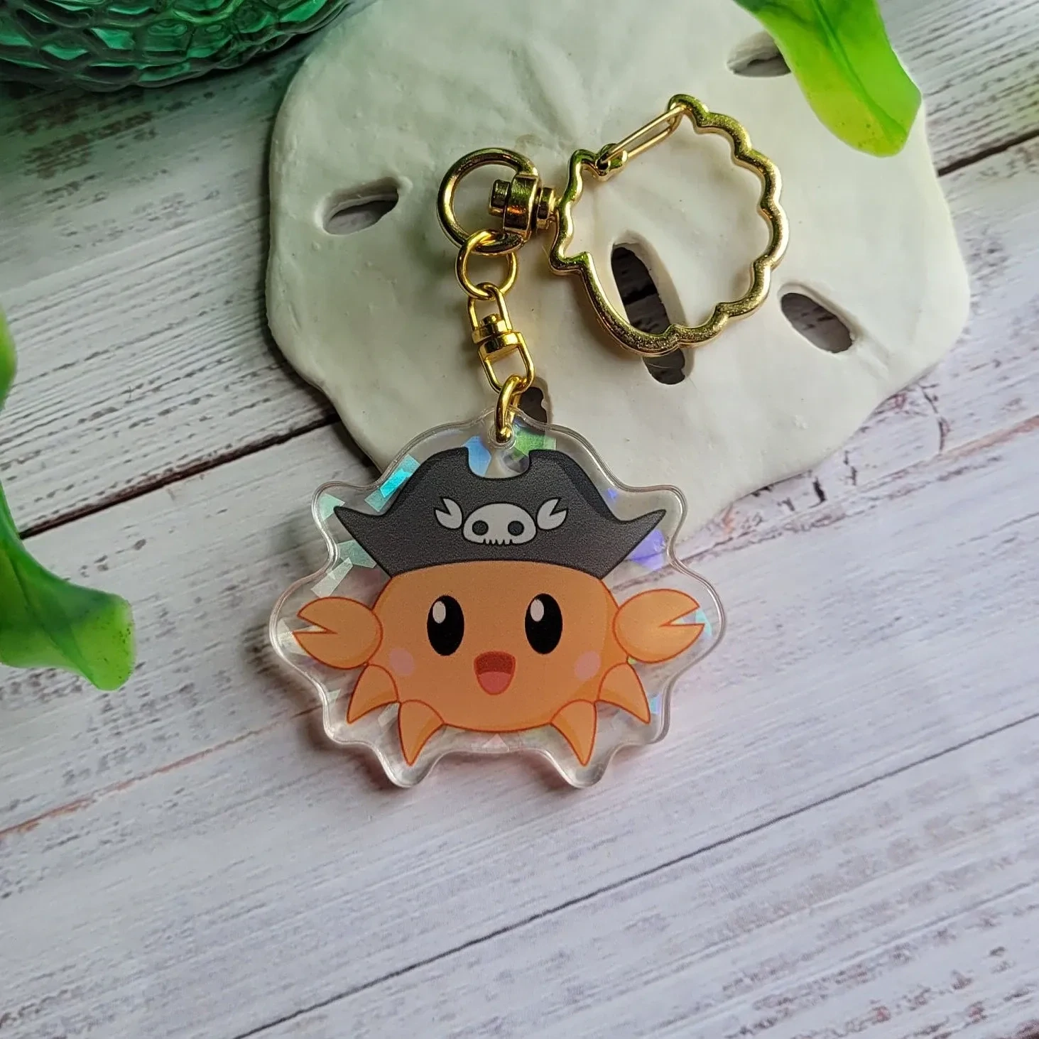 Capt Crabs, crab pirate, Holographic Keychain Charm