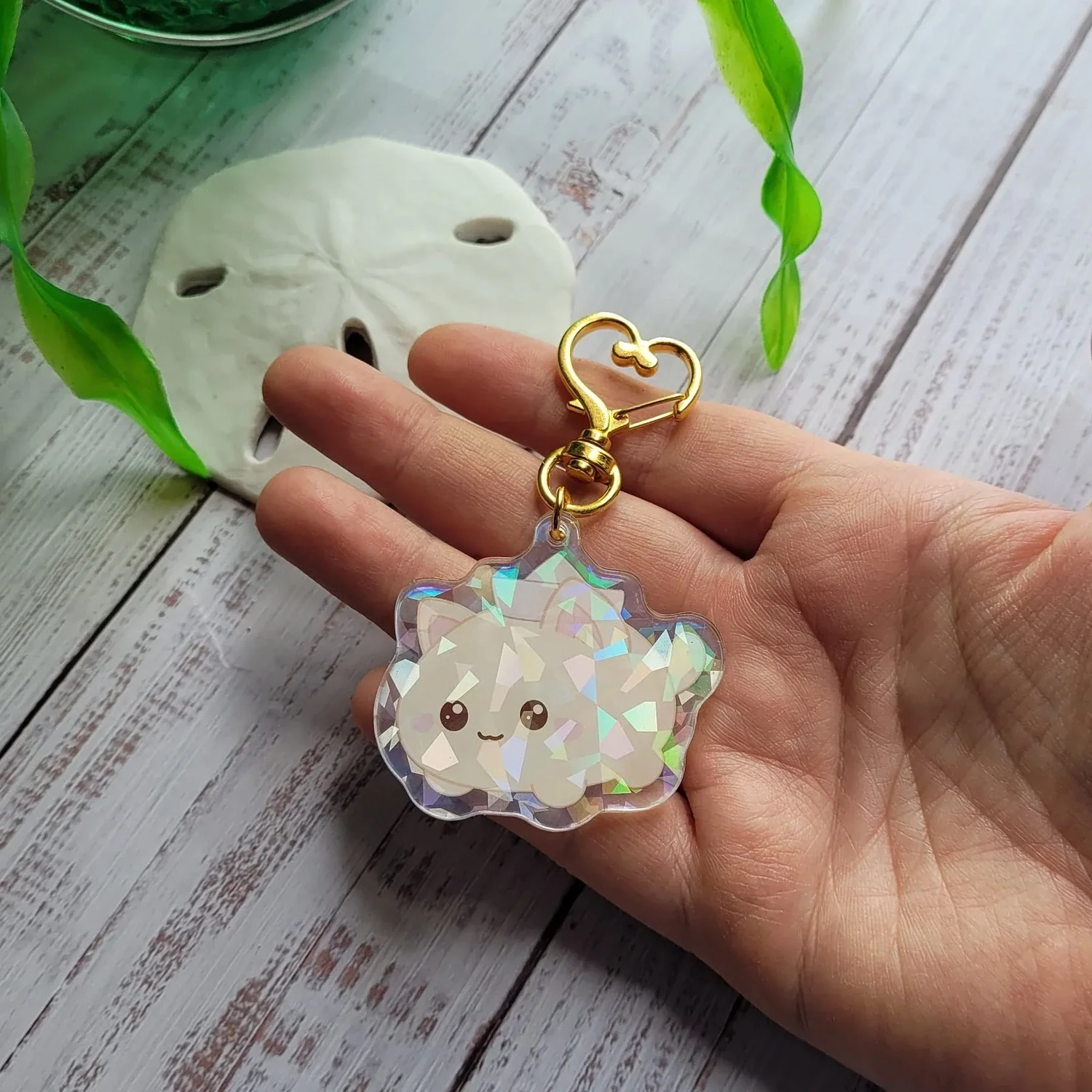 Buttons the Cat, (the ship's cat), pirate in training, 2-sided Holographic Keychain Charm, cat booty